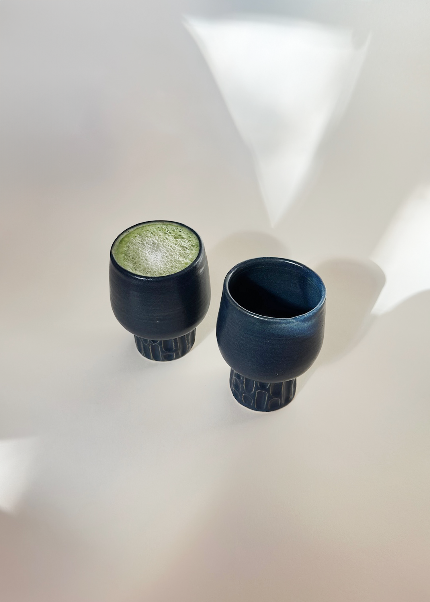 (2) Blue Stoneware Tea Cups