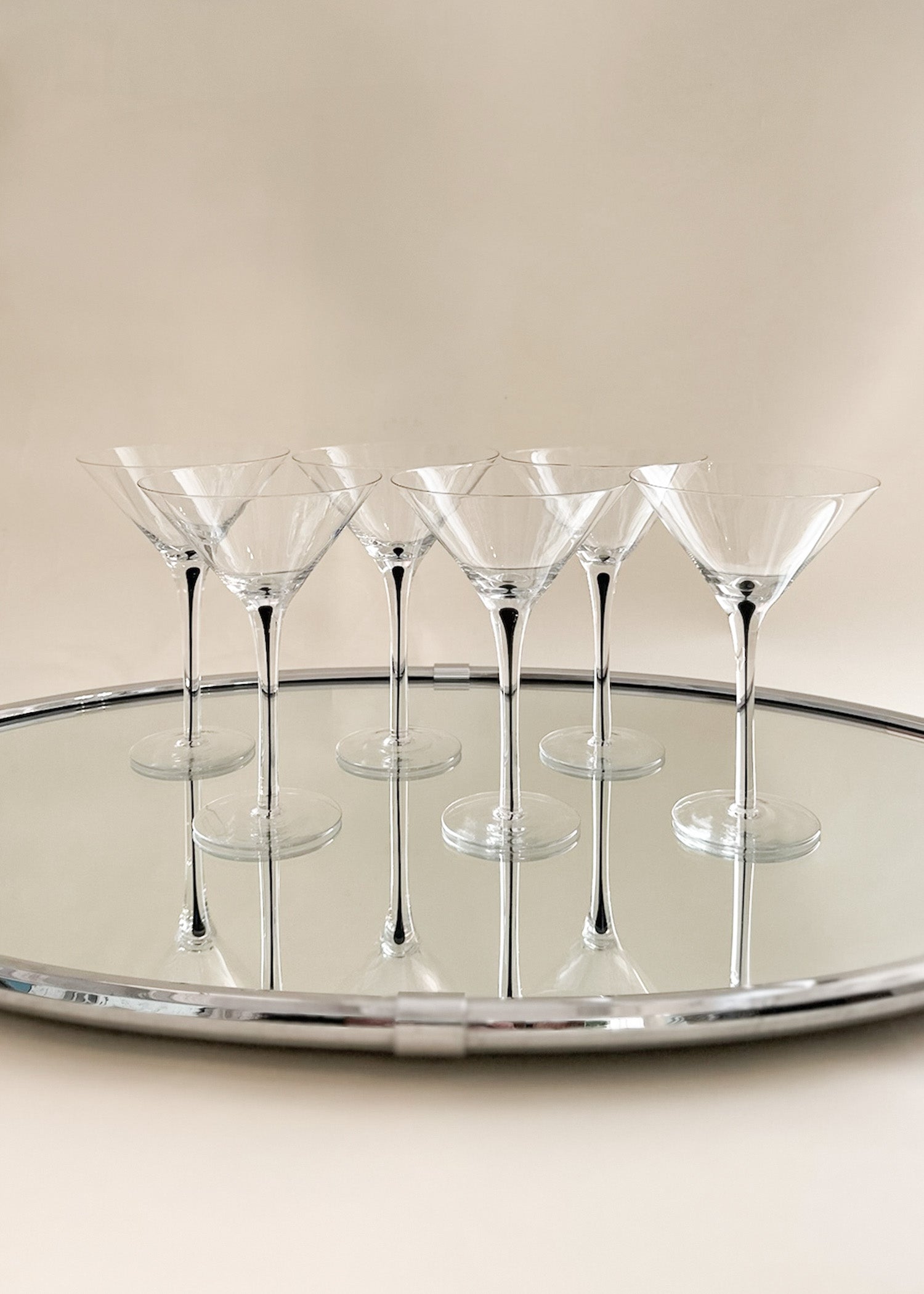 (6) Blown Glass Martini Glasses