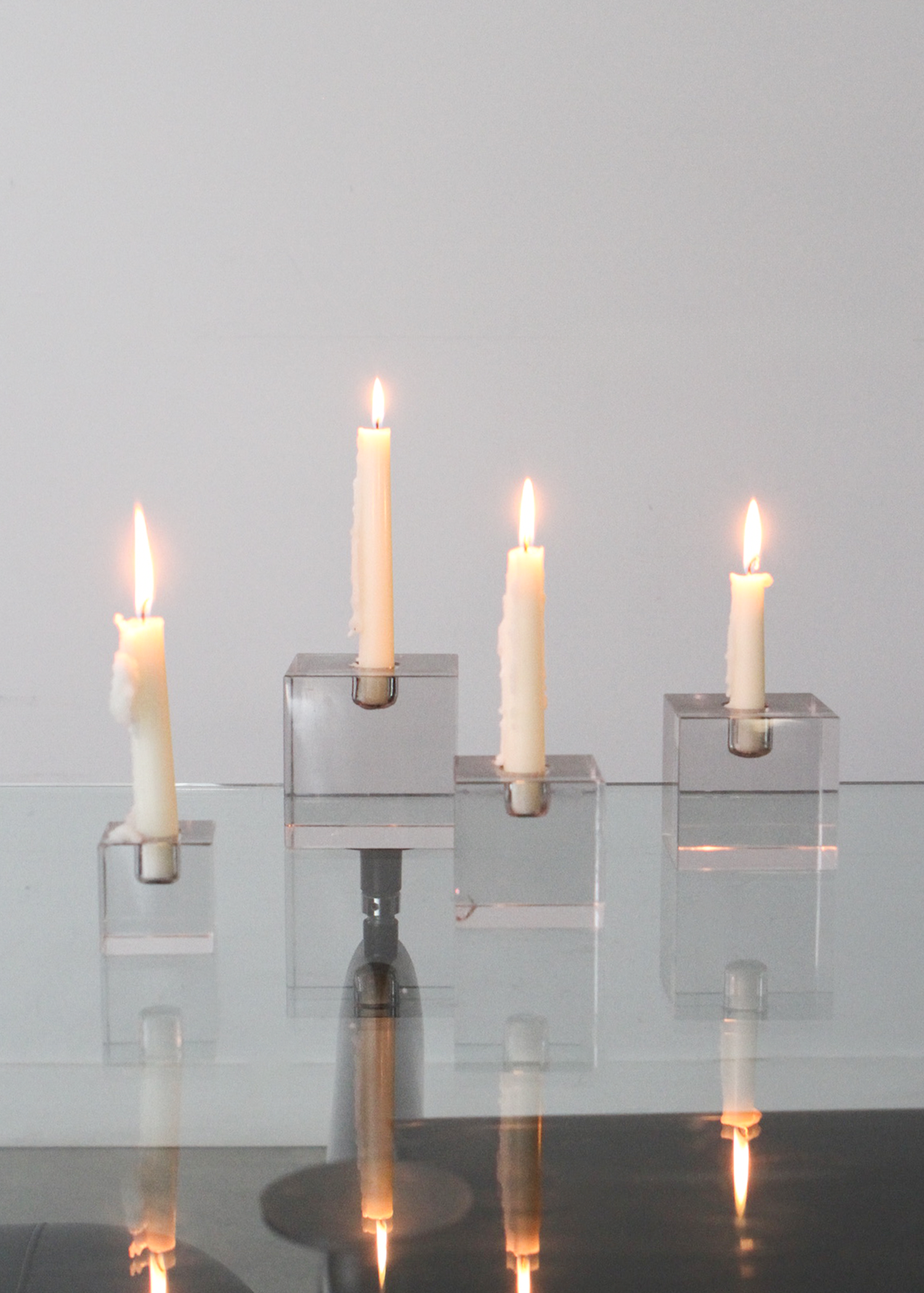 (4) Glass Taper Candle Holders