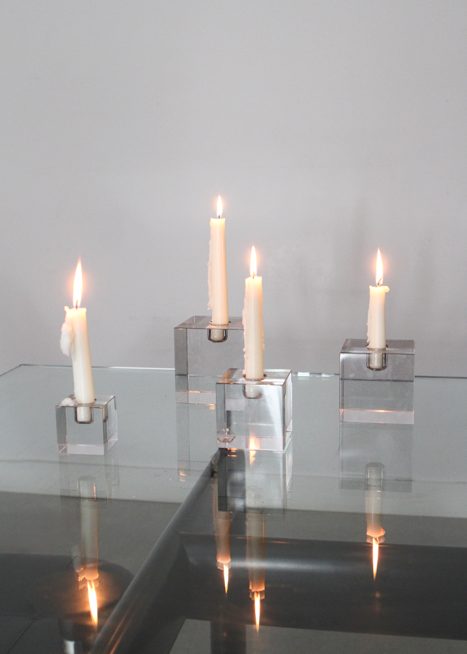 (4) Glass Taper Candle Holders