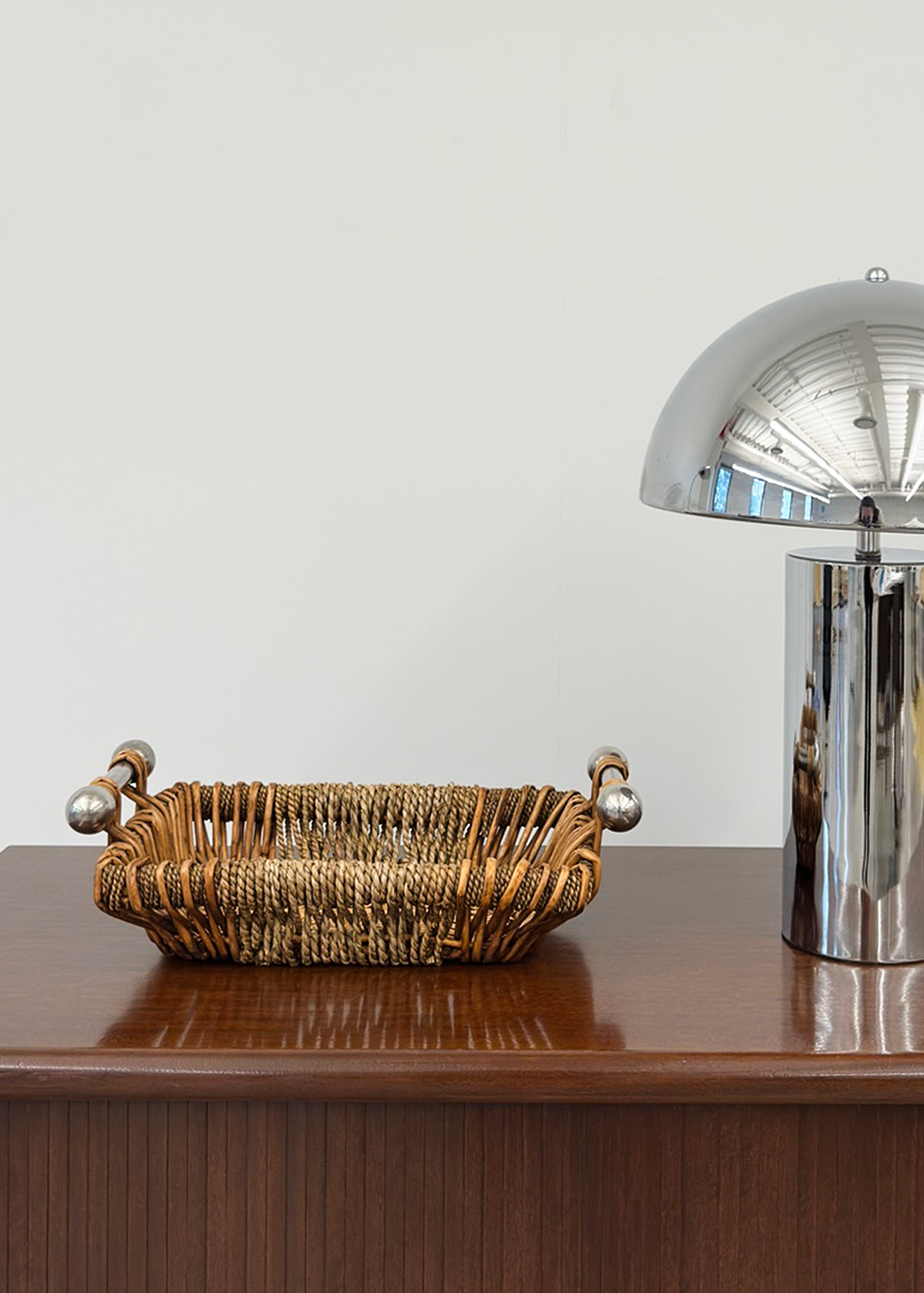 Chrome and Bamboo Wicker Tray