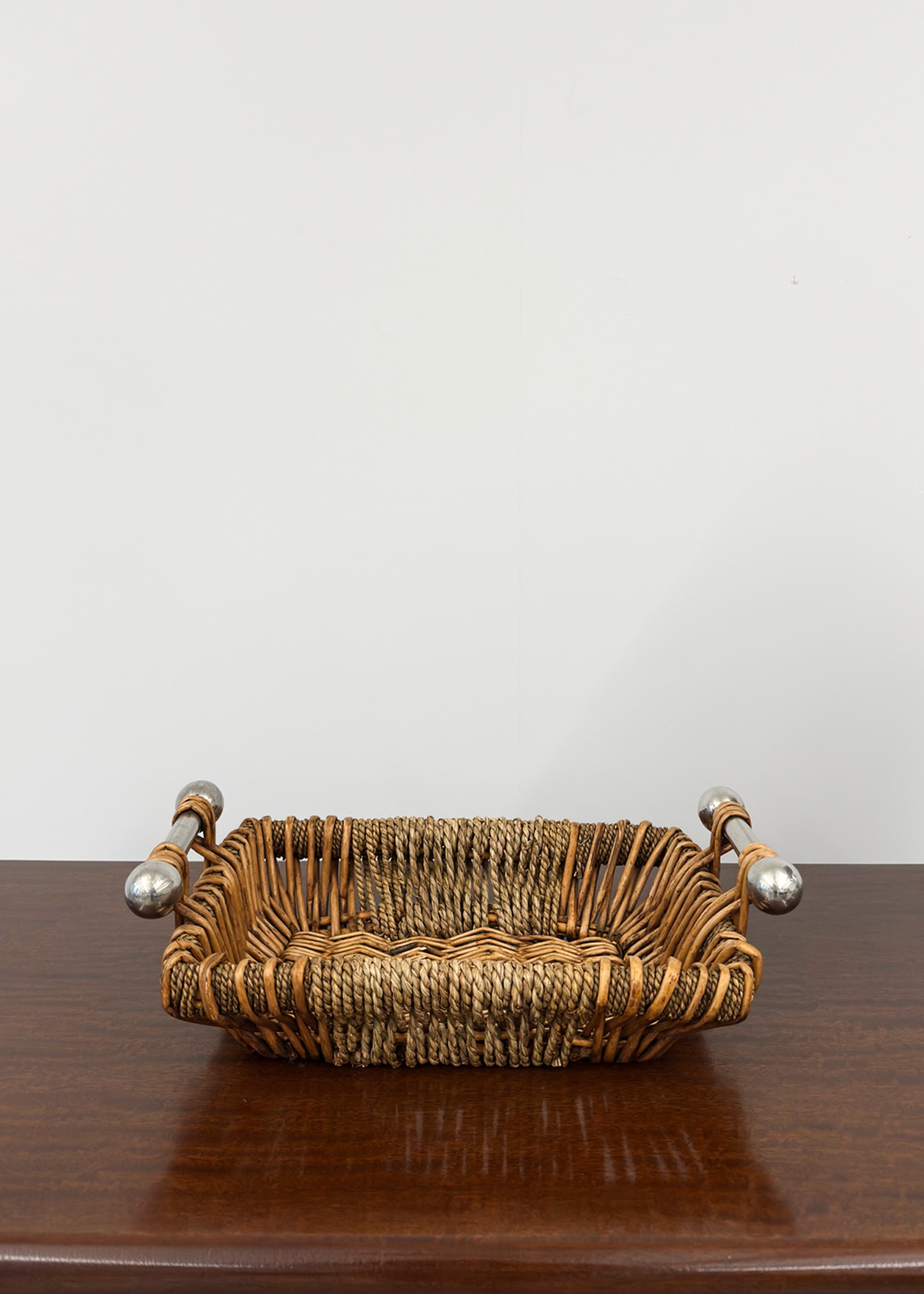 Chrome and Bamboo Wicker Tray