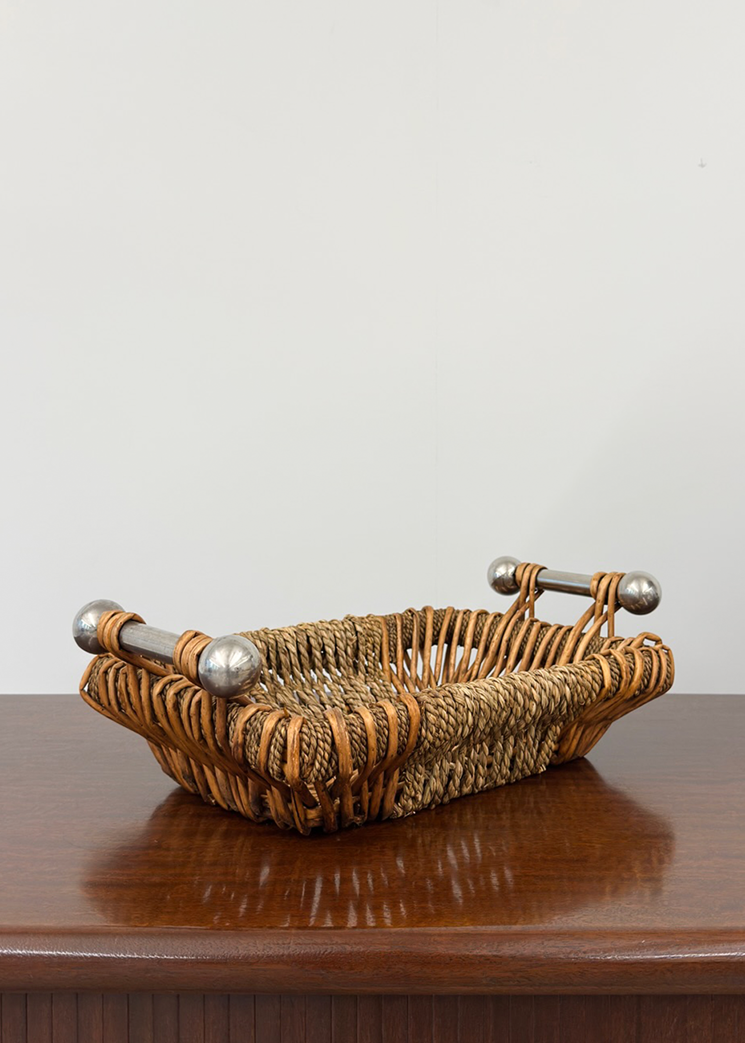 Chrome and Bamboo Wicker Tray