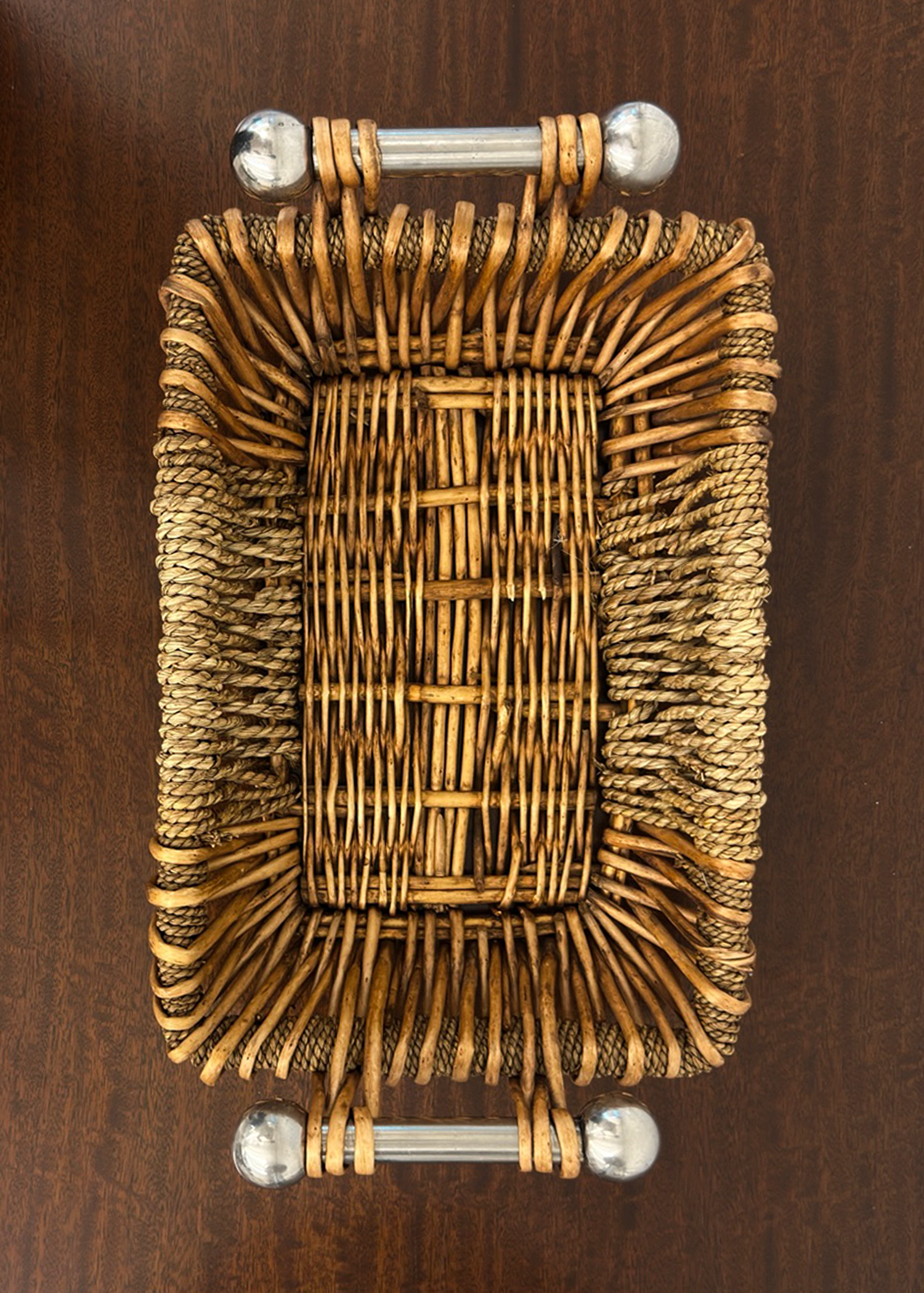 Chrome and Bamboo Wicker Tray
