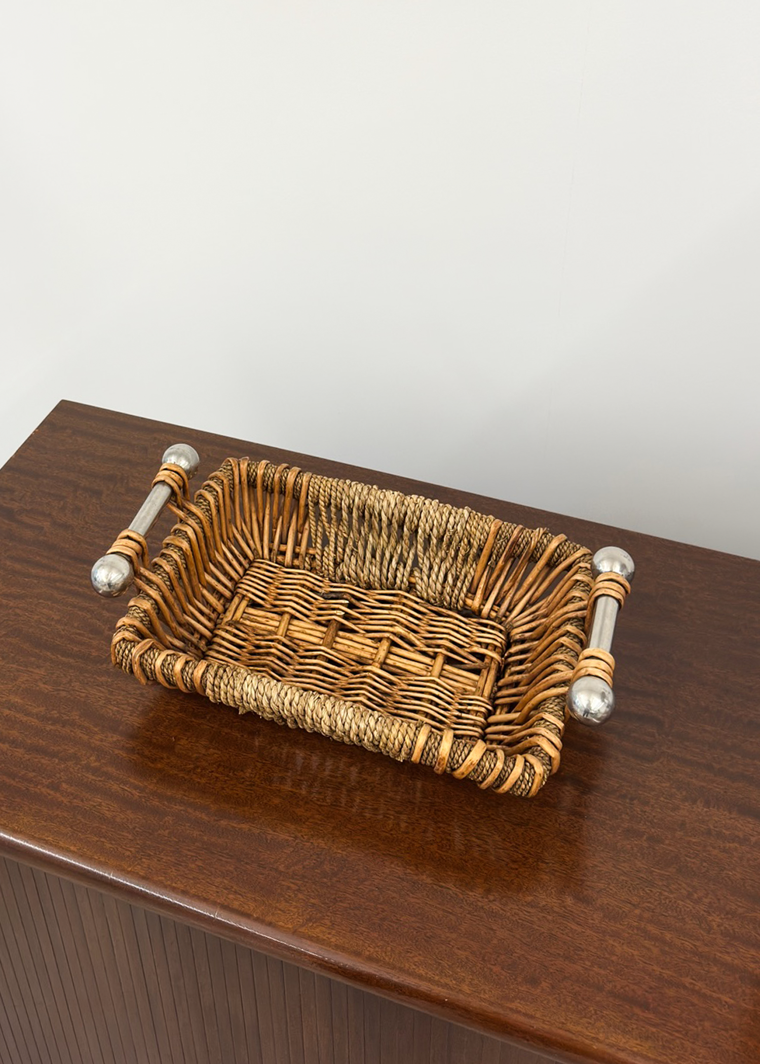 Chrome and Bamboo Wicker Tray