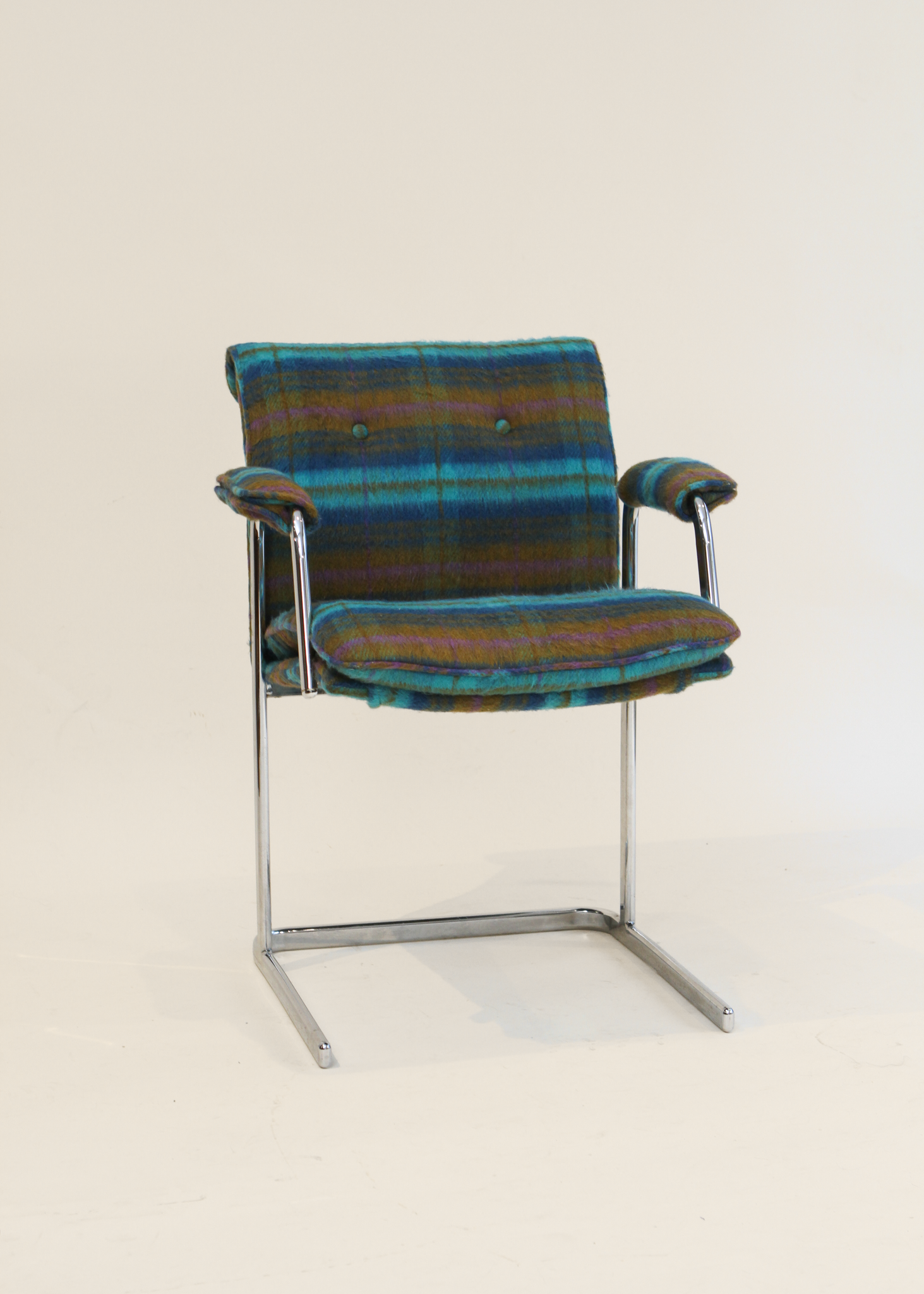 Vintage Delphi Plaid Wool Chrome Chair