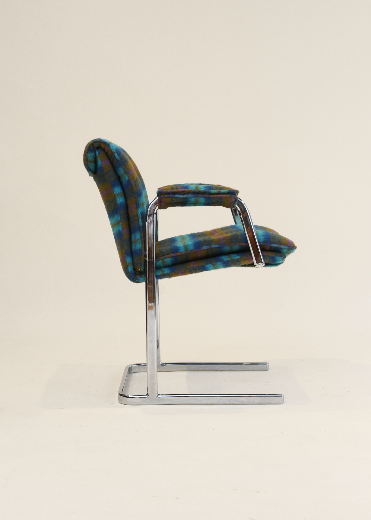 Vintage Delphi Plaid Wool Chrome Chair
