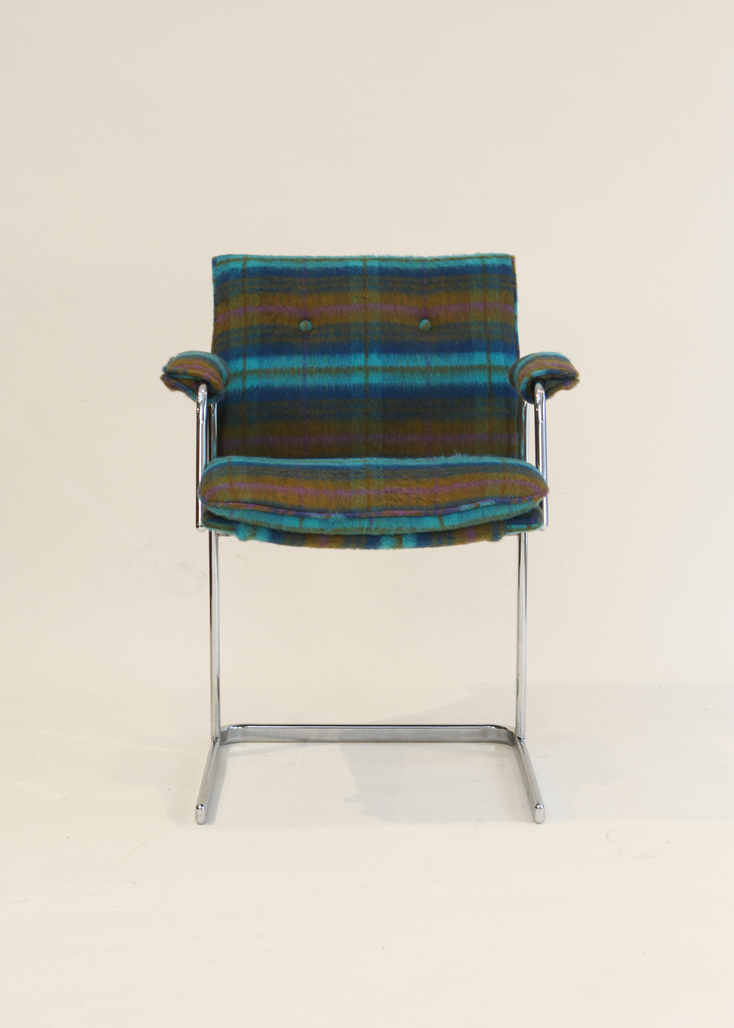 Vintage Delphi Plaid Wool Chrome Chair