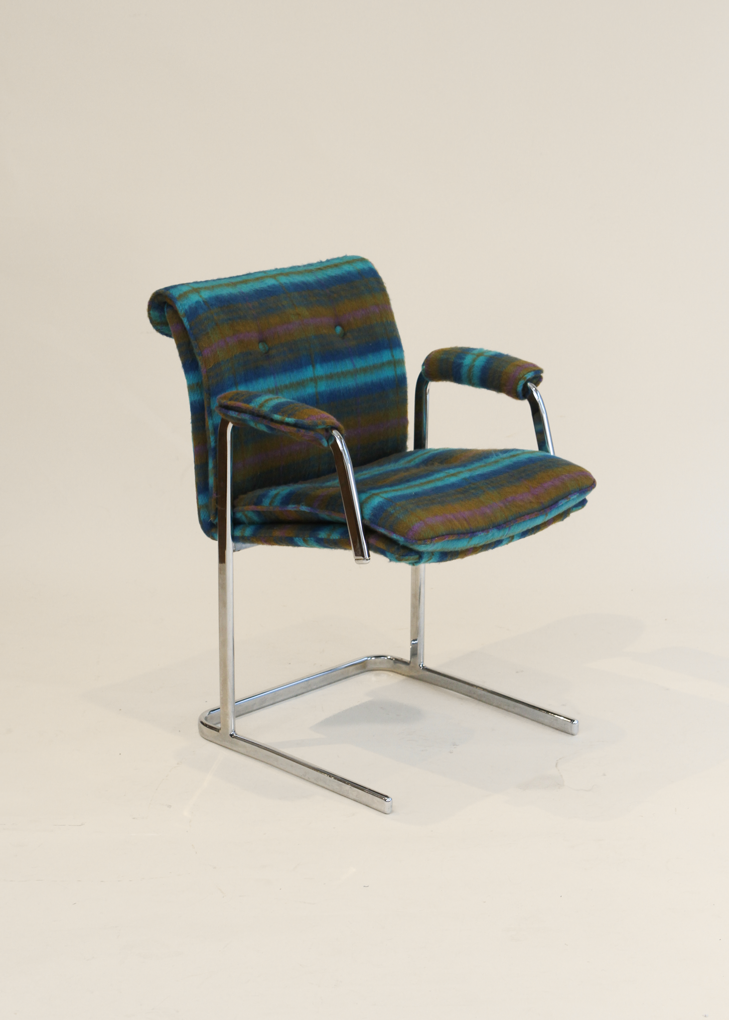 Vintage Delphi Plaid Wool Chrome Chair