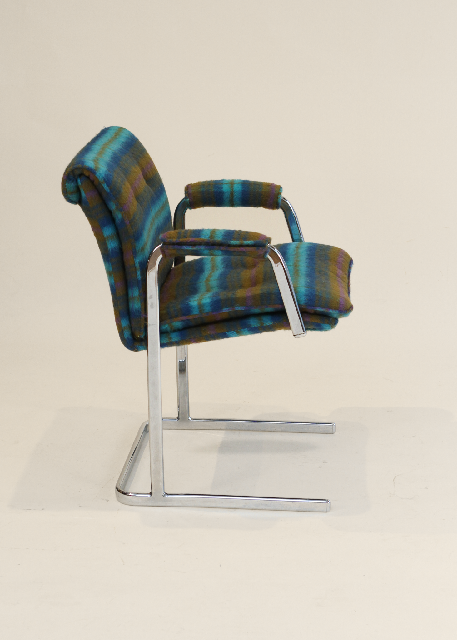 Vintage Delphi Plaid Wool Chrome Chair