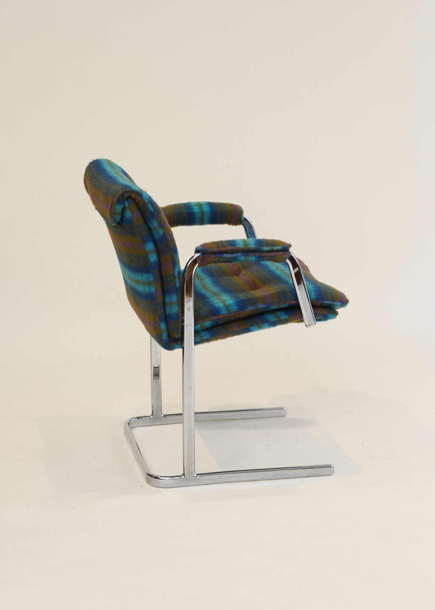 Vintage Delphi Plaid Wool Chrome Chair