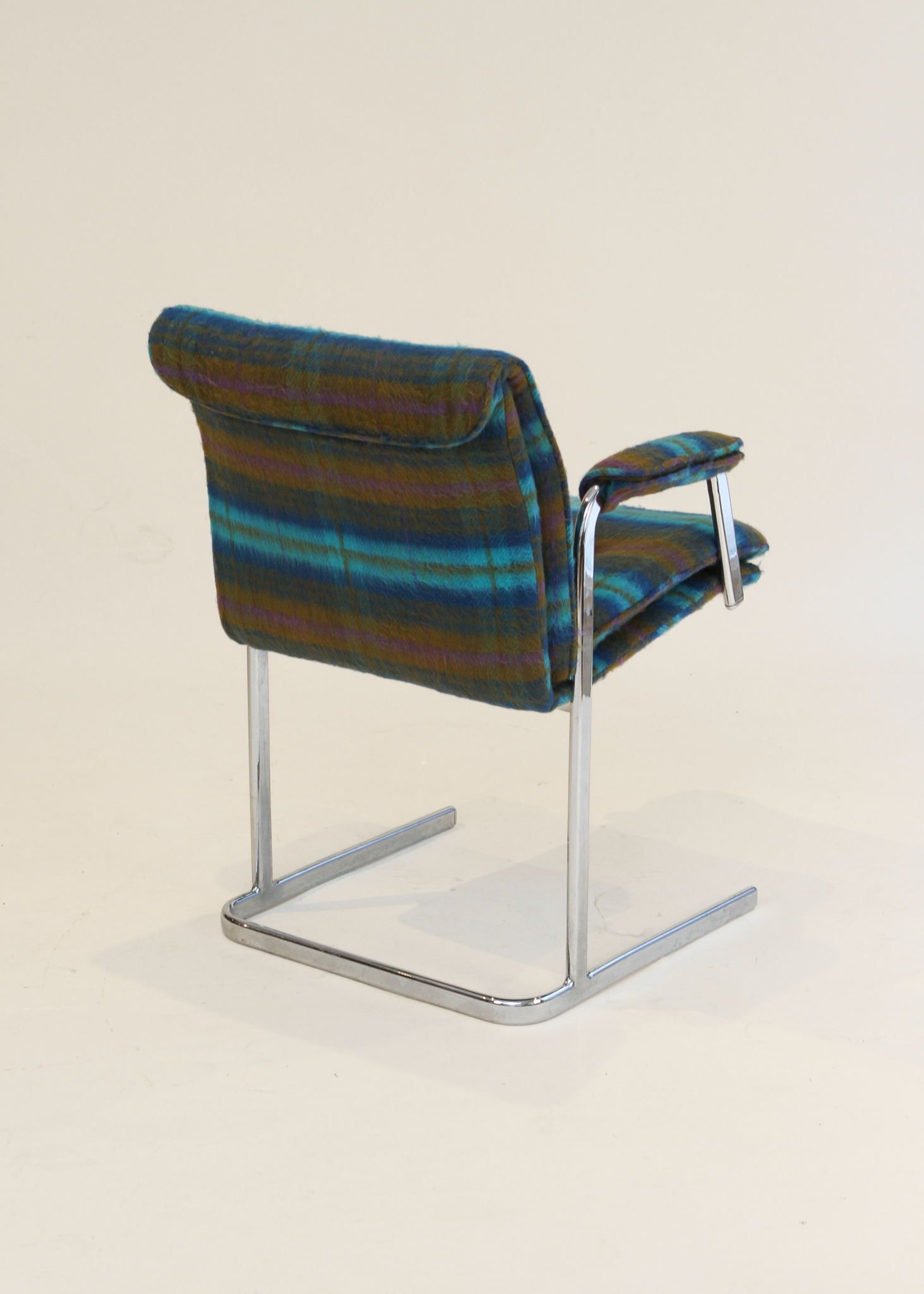 Vintage Delphi Plaid Wool Chrome Chair