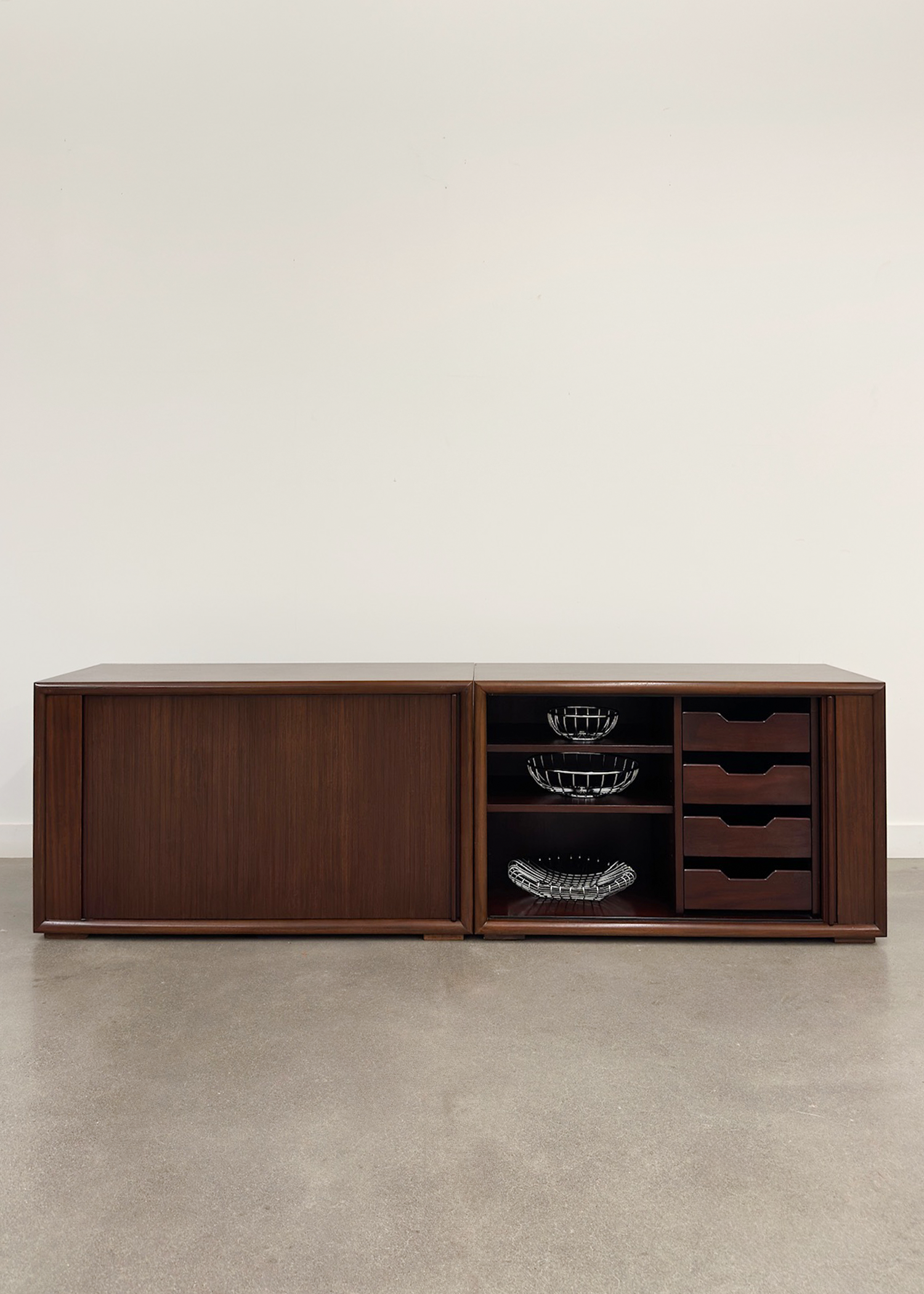 Teak Veneer Accordion Door Credenza
