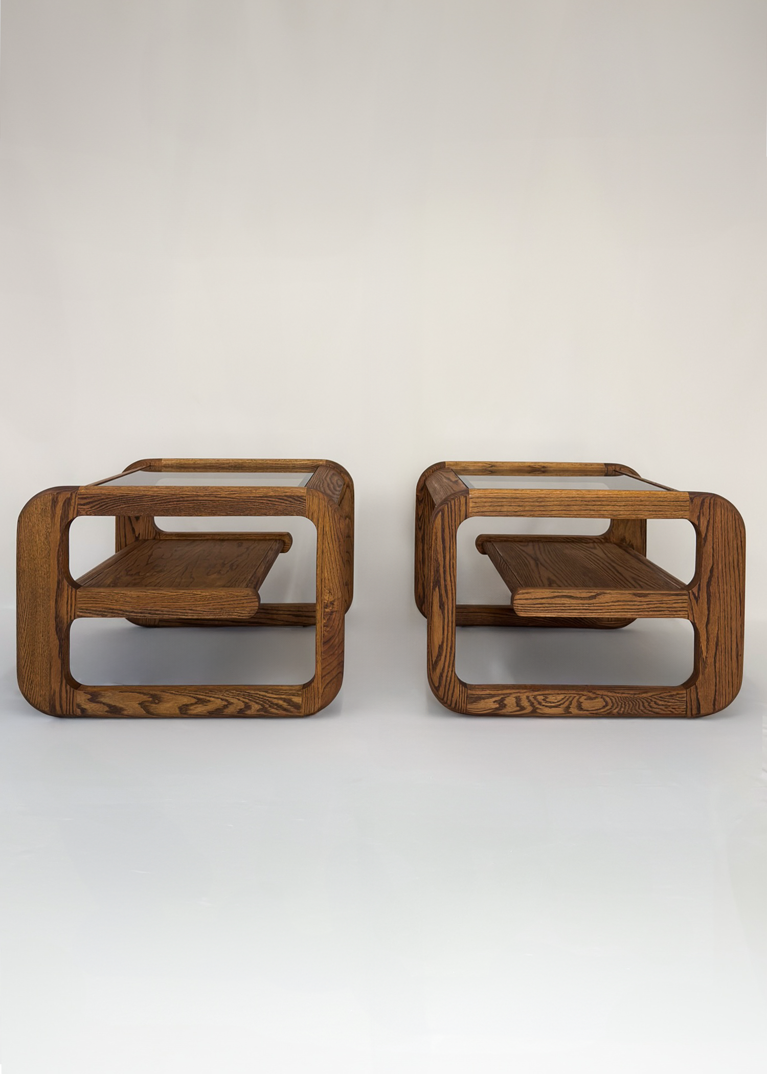 (2) Smoked Glass Oak Side Tables