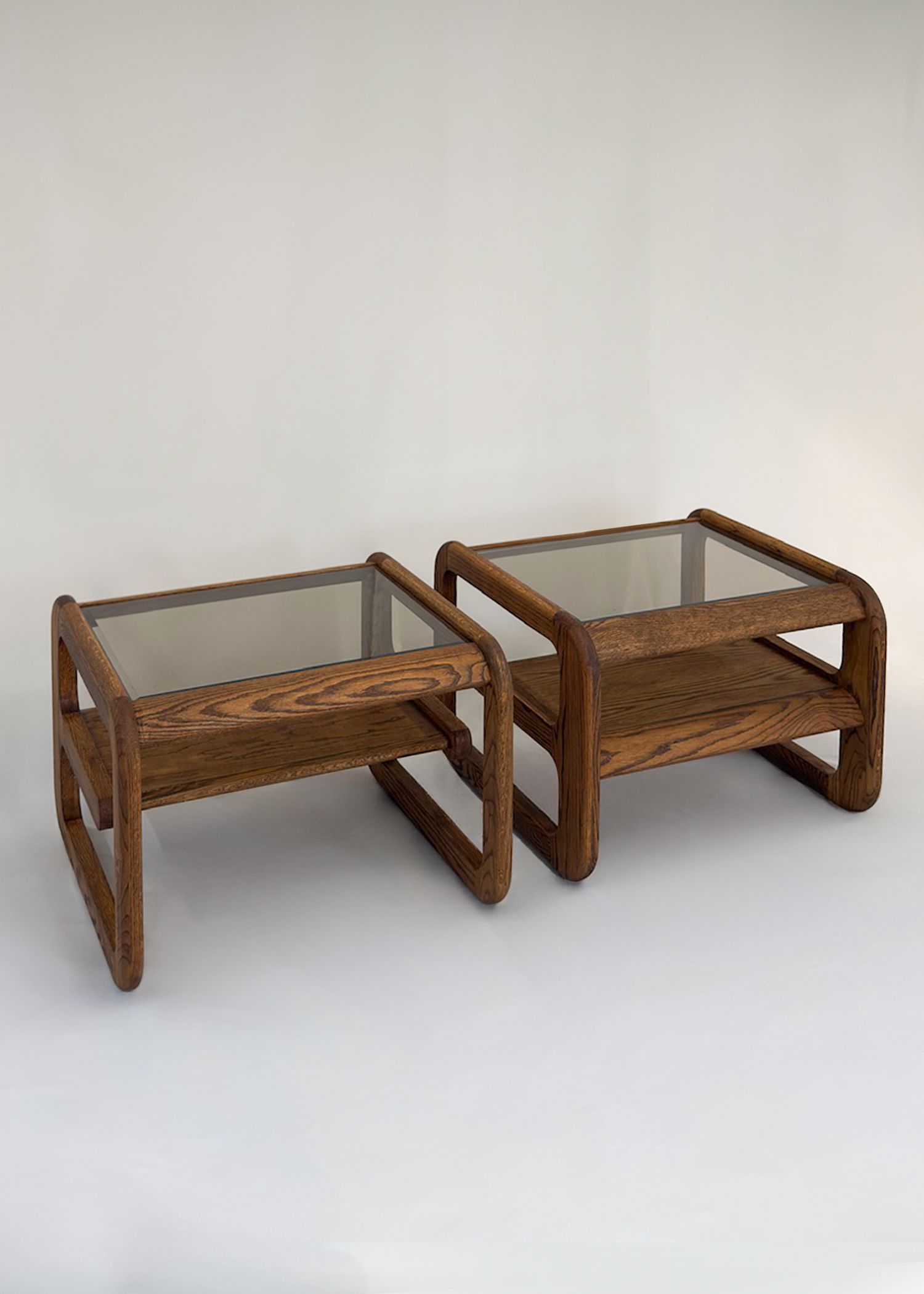 (2) Smoked Glass Oak Side Tables