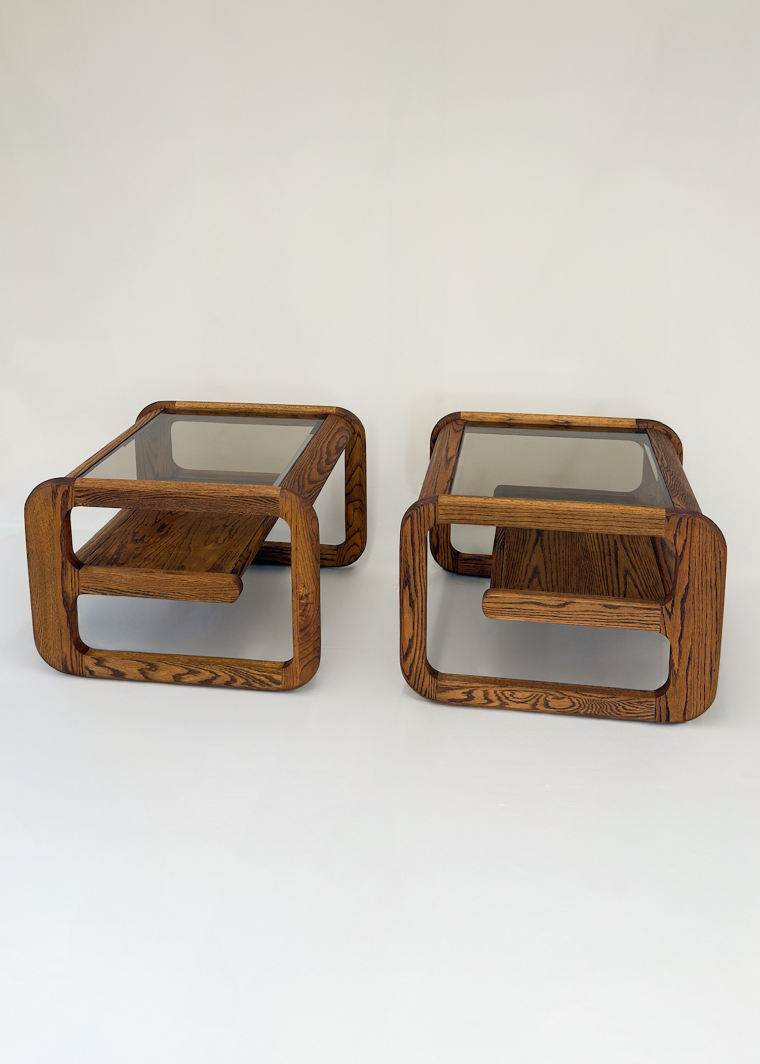 (2) Smoked Glass Oak Side Tables