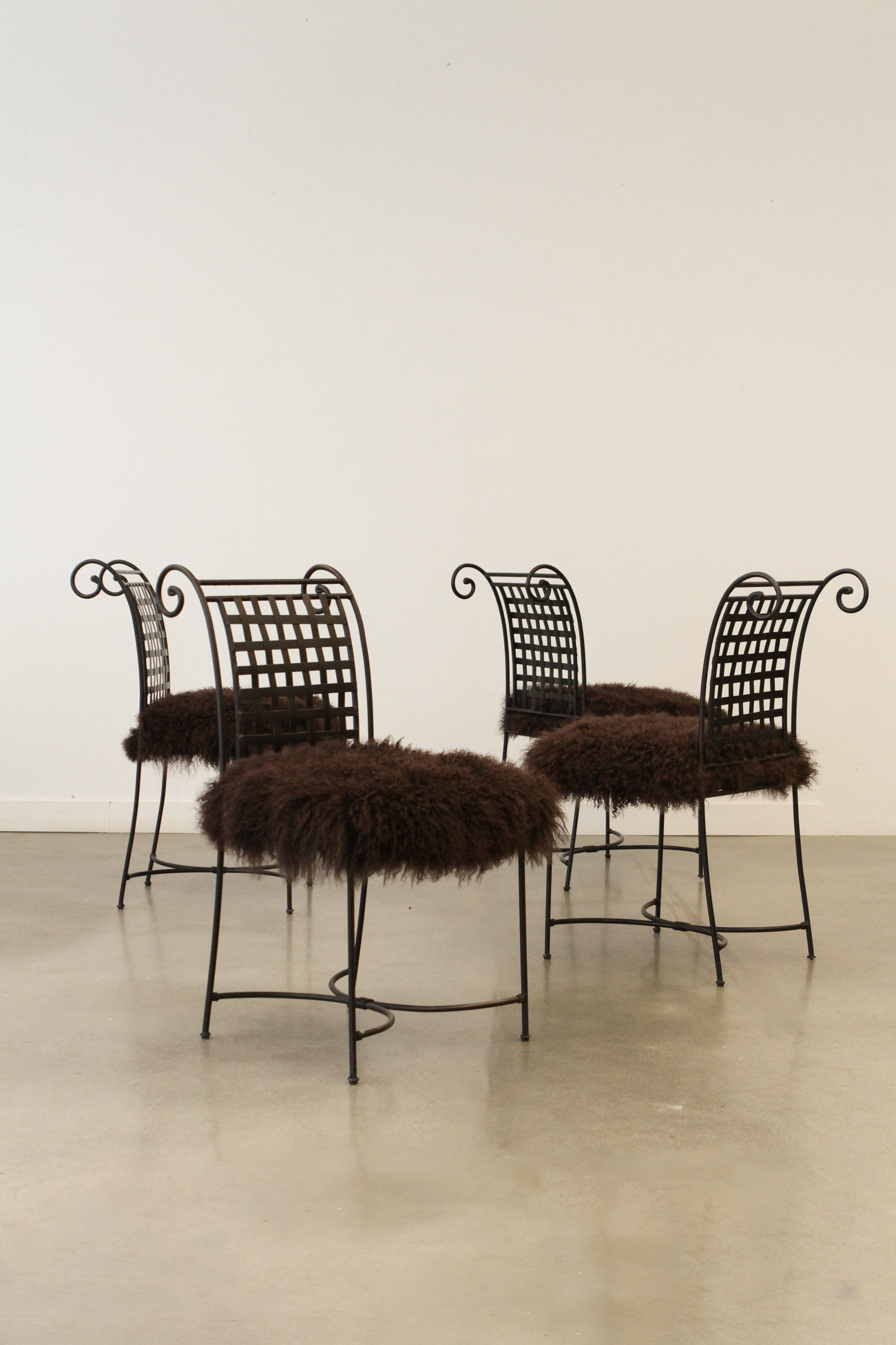 (4) Wrought Iron Mongolian Sheepskin Dining Chairs