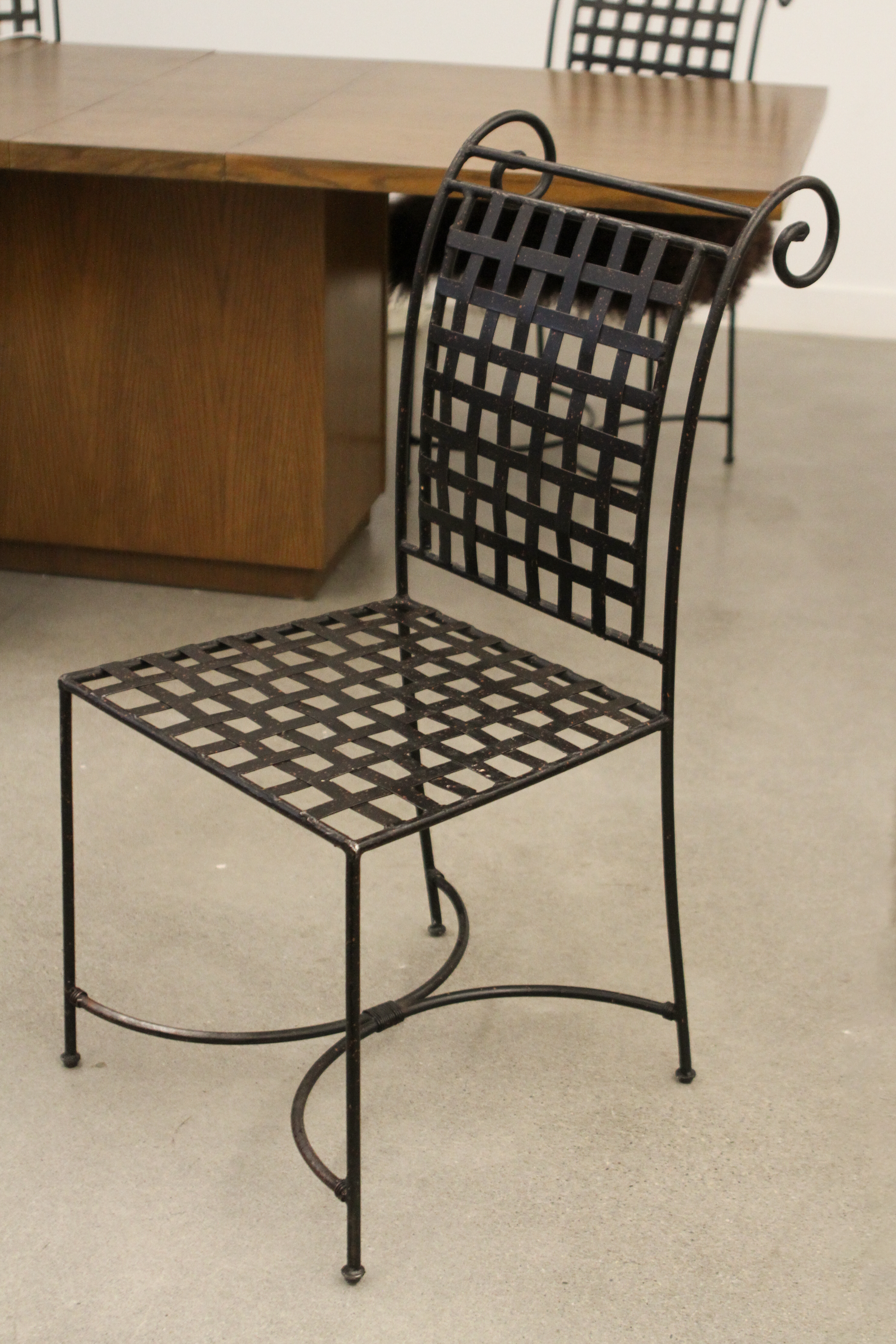 (4) Wrought Iron Mongolian Sheepskin Dining Chairs