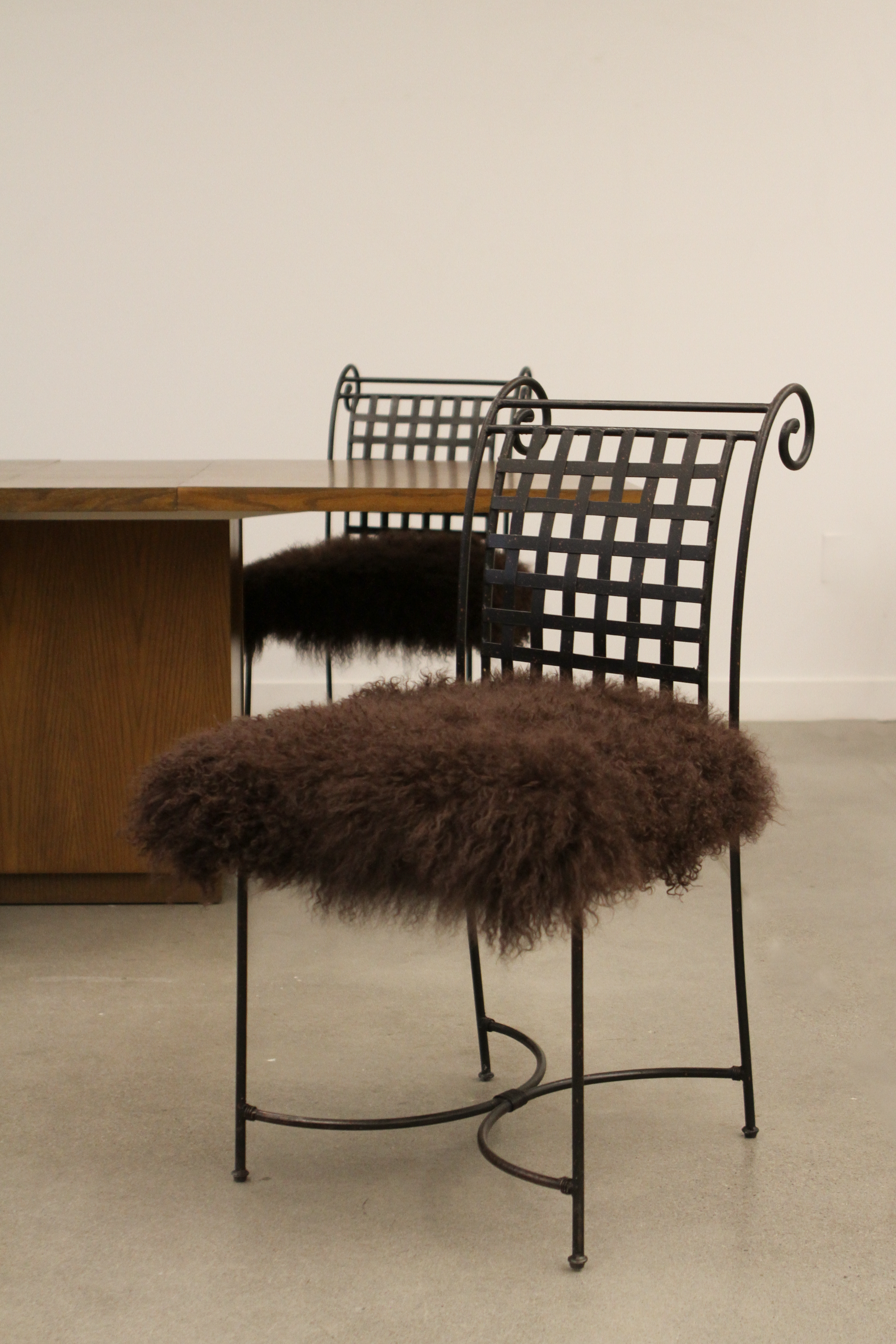 (4) Wrought Iron Mongolian Sheepskin Dining Chairs