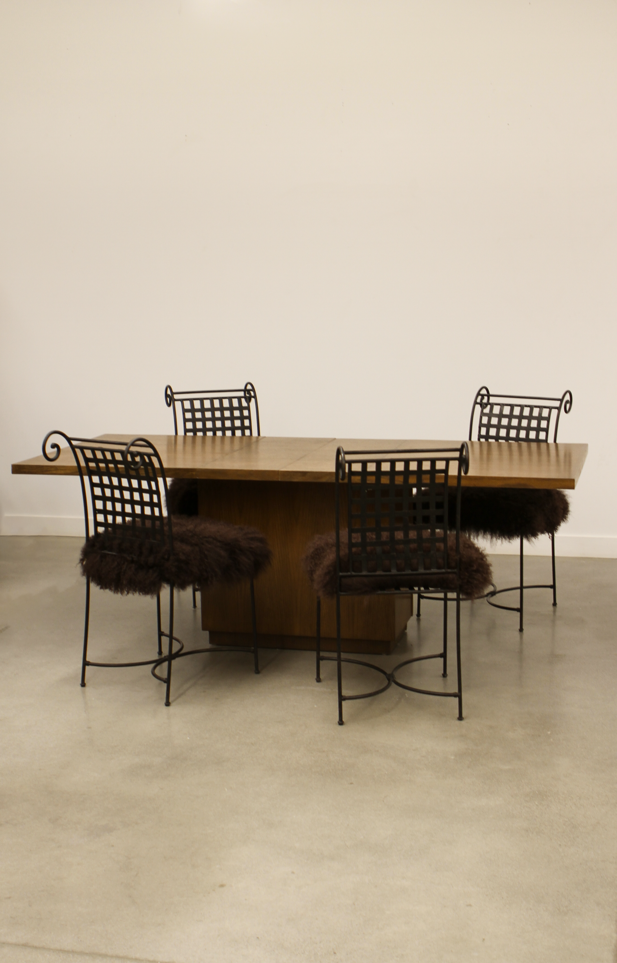 (4) Wrought Iron Mongolian Sheepskin Dining Chairs