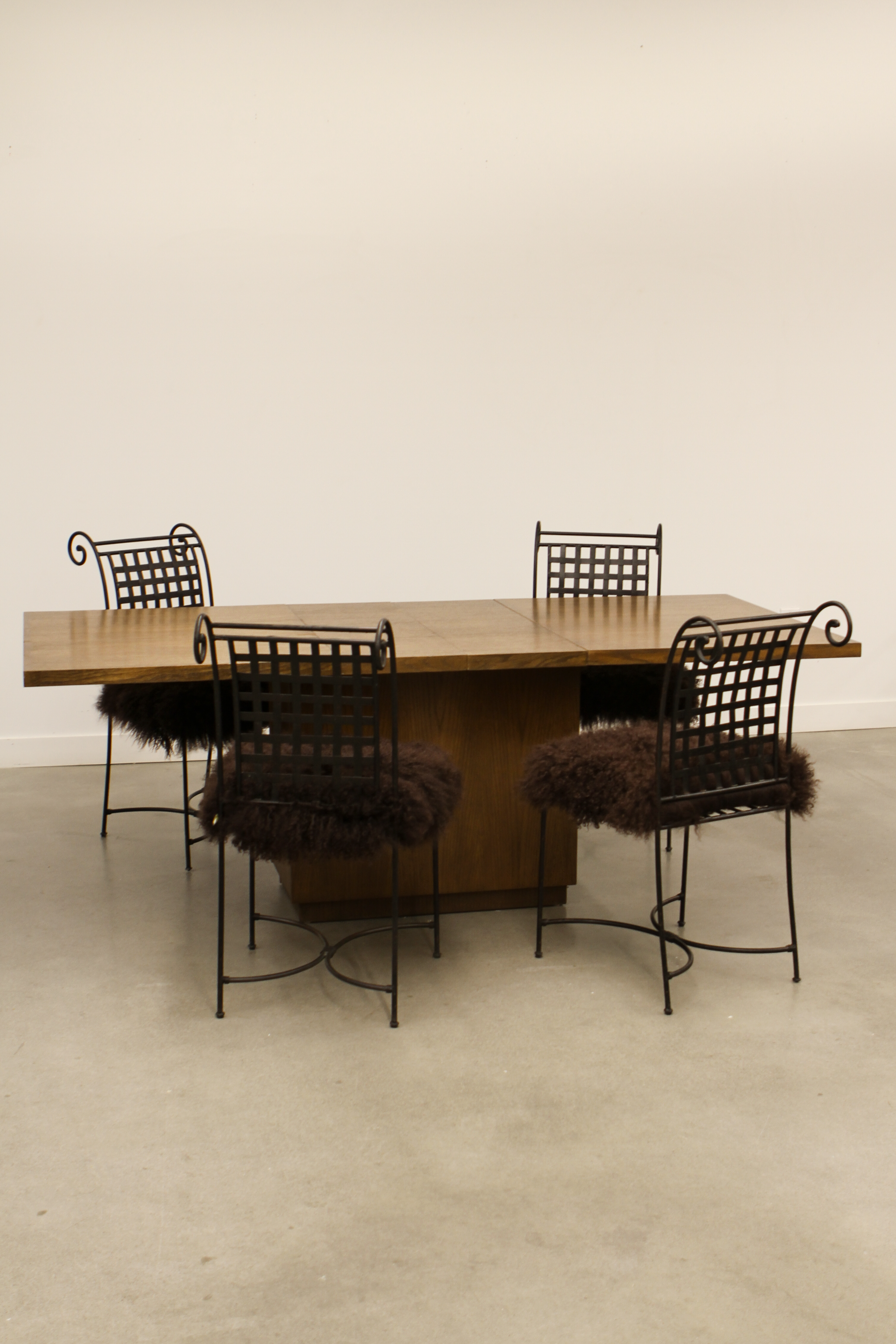 (4) Wrought Iron Mongolian Sheepskin Dining Chairs