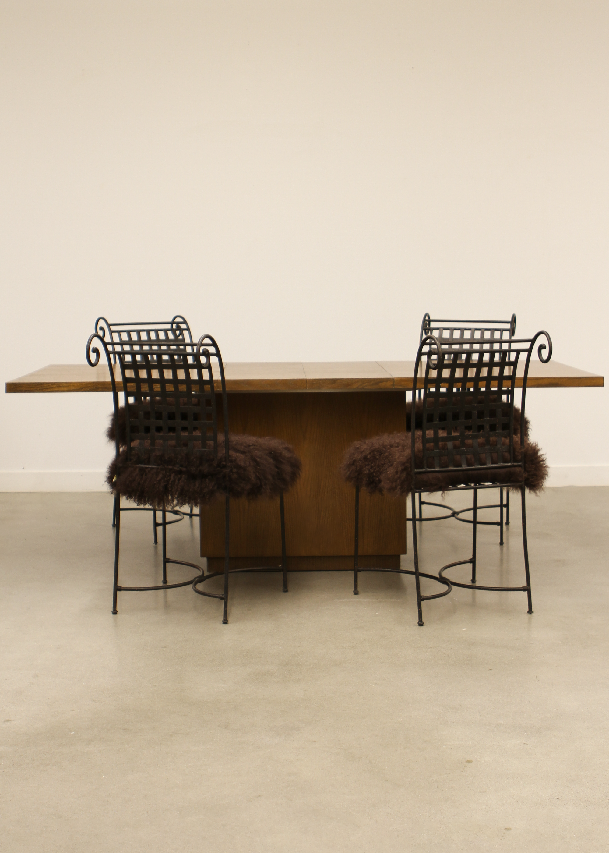 (4) Wrought Iron Mongolian Sheepskin Dining Chairs