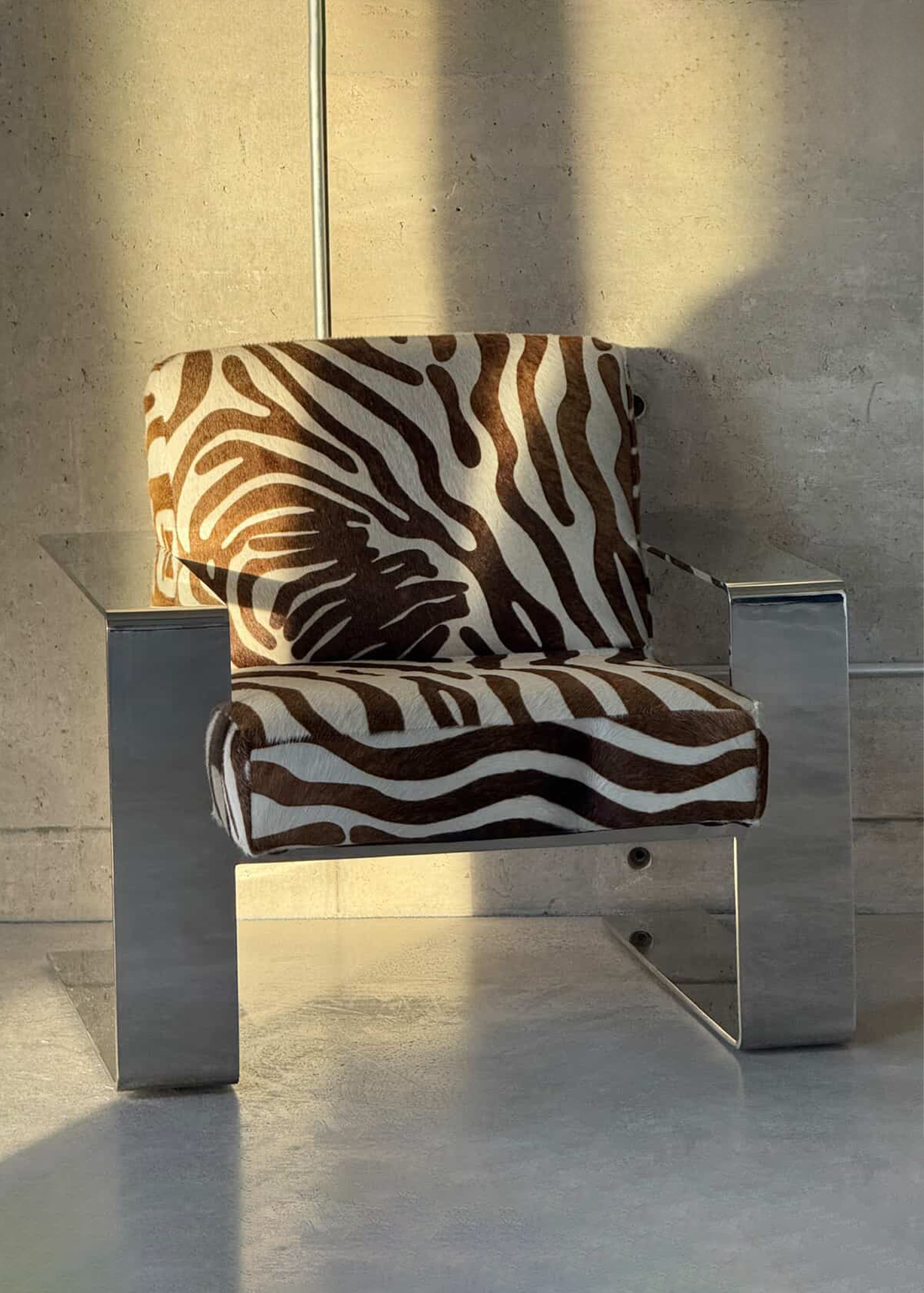 Cantilever Cowhide Accent Chair with Chrome Frame