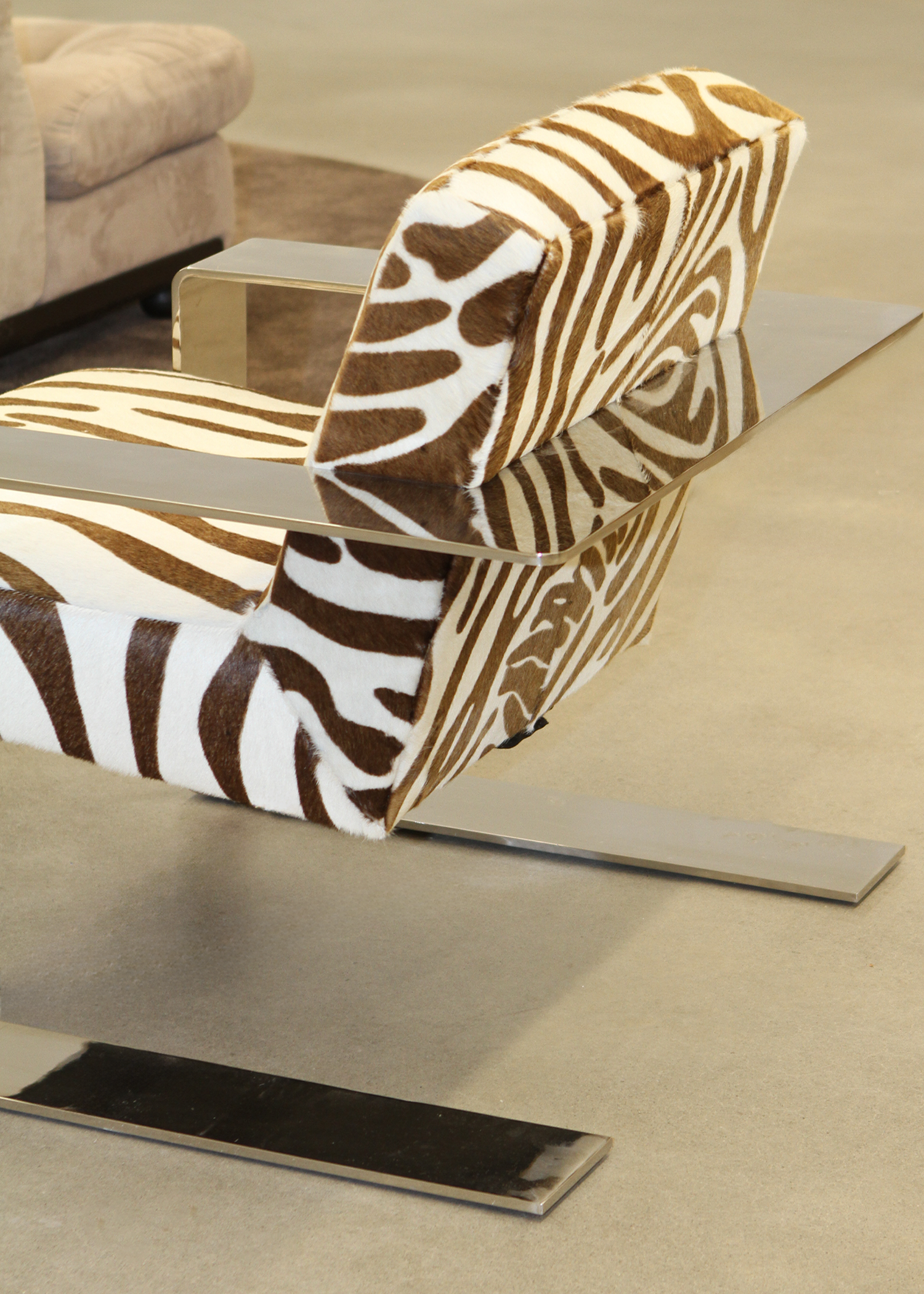 Cantilever Cowhide Accent Chair with Chrome Frame