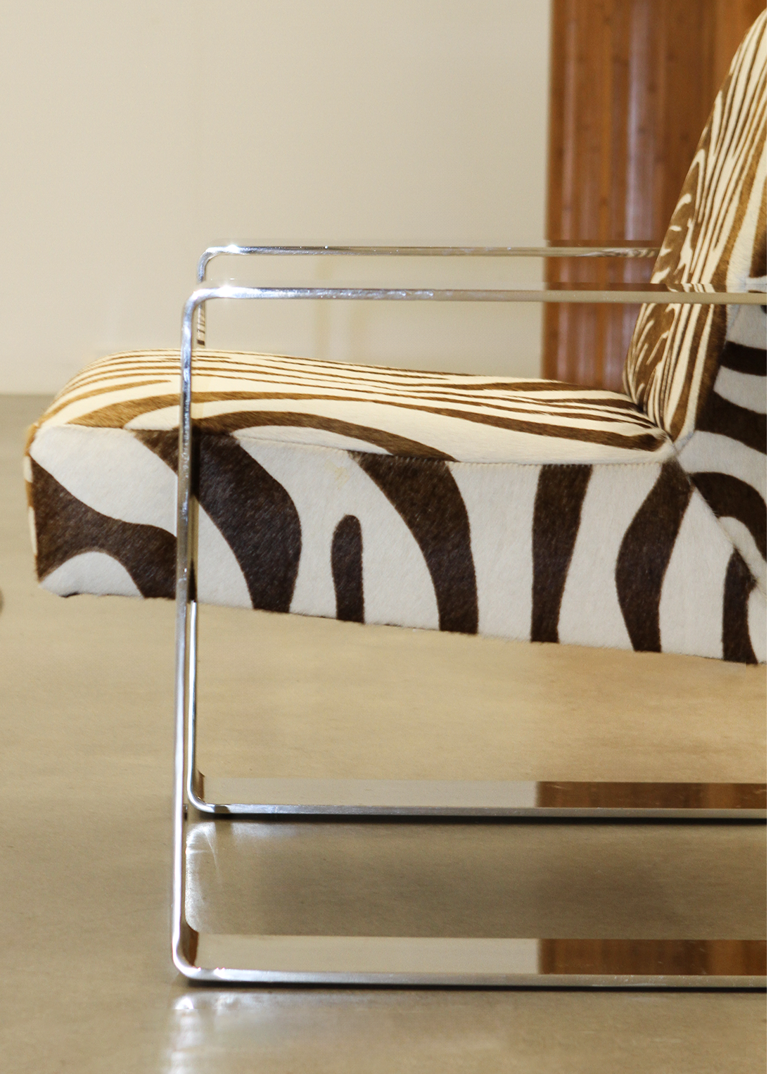 Cantilever Cowhide Accent Chair with Chrome Frame