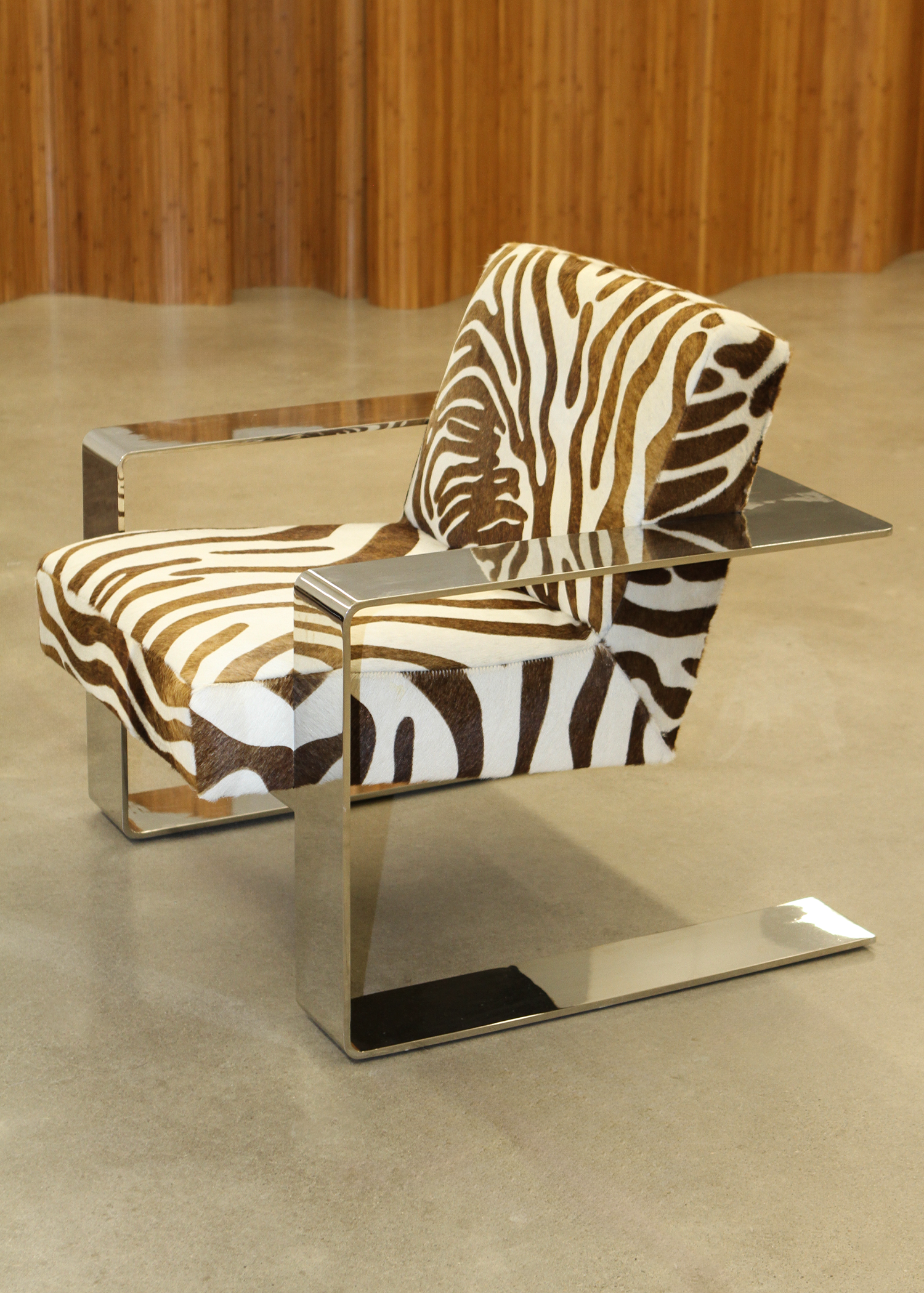 Cantilever Cowhide Accent Chair with Chrome Frame