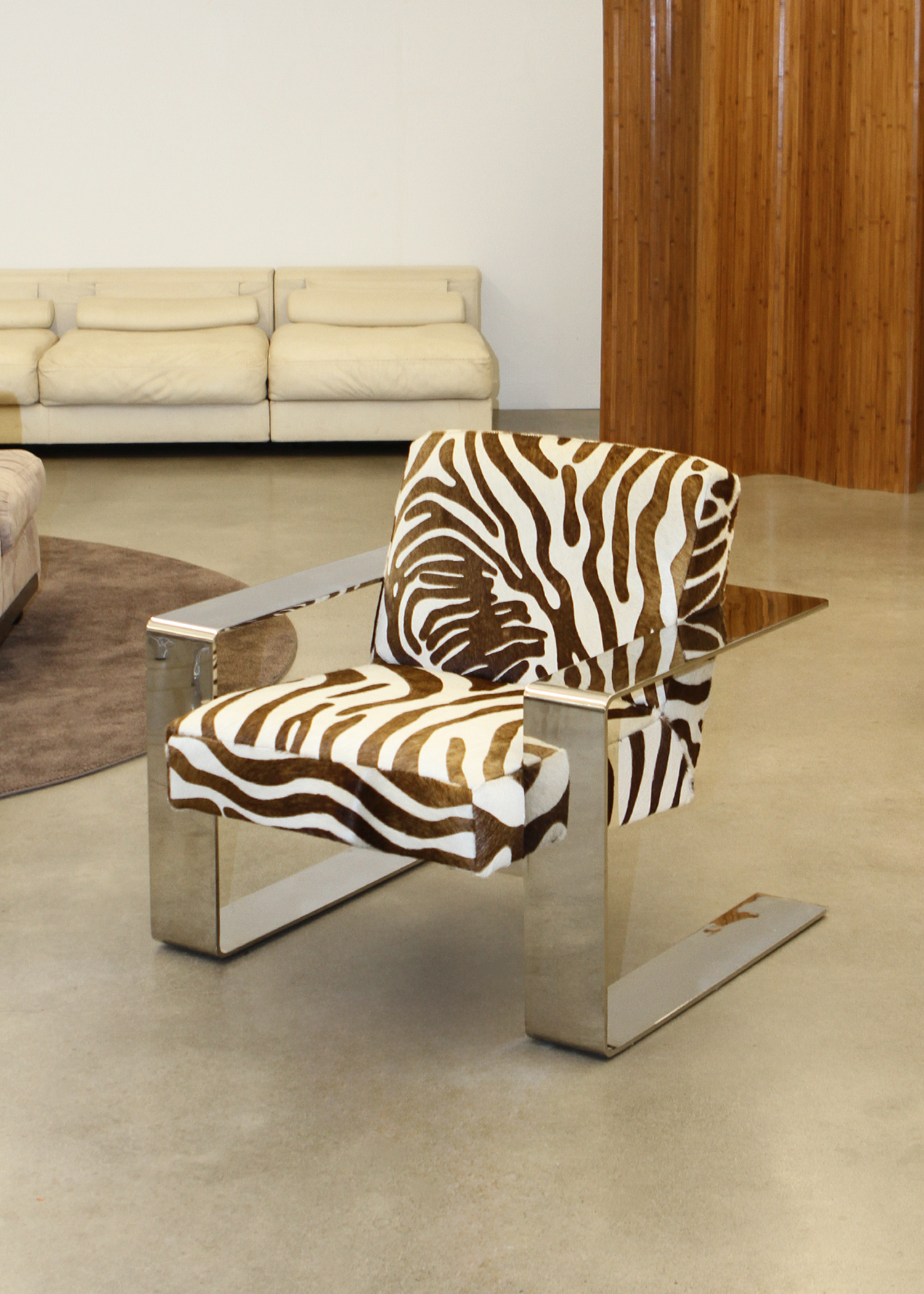 Cantilever Cowhide Accent Chair with Chrome Frame