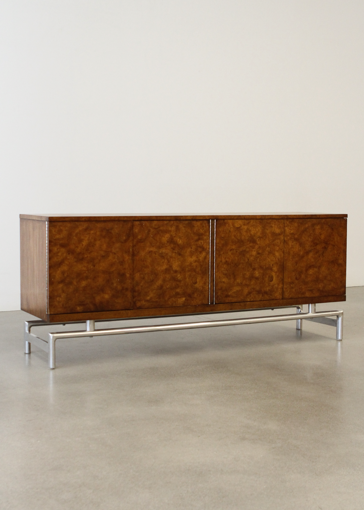 Vintage Burlwood and Walnut Veneer Credenza