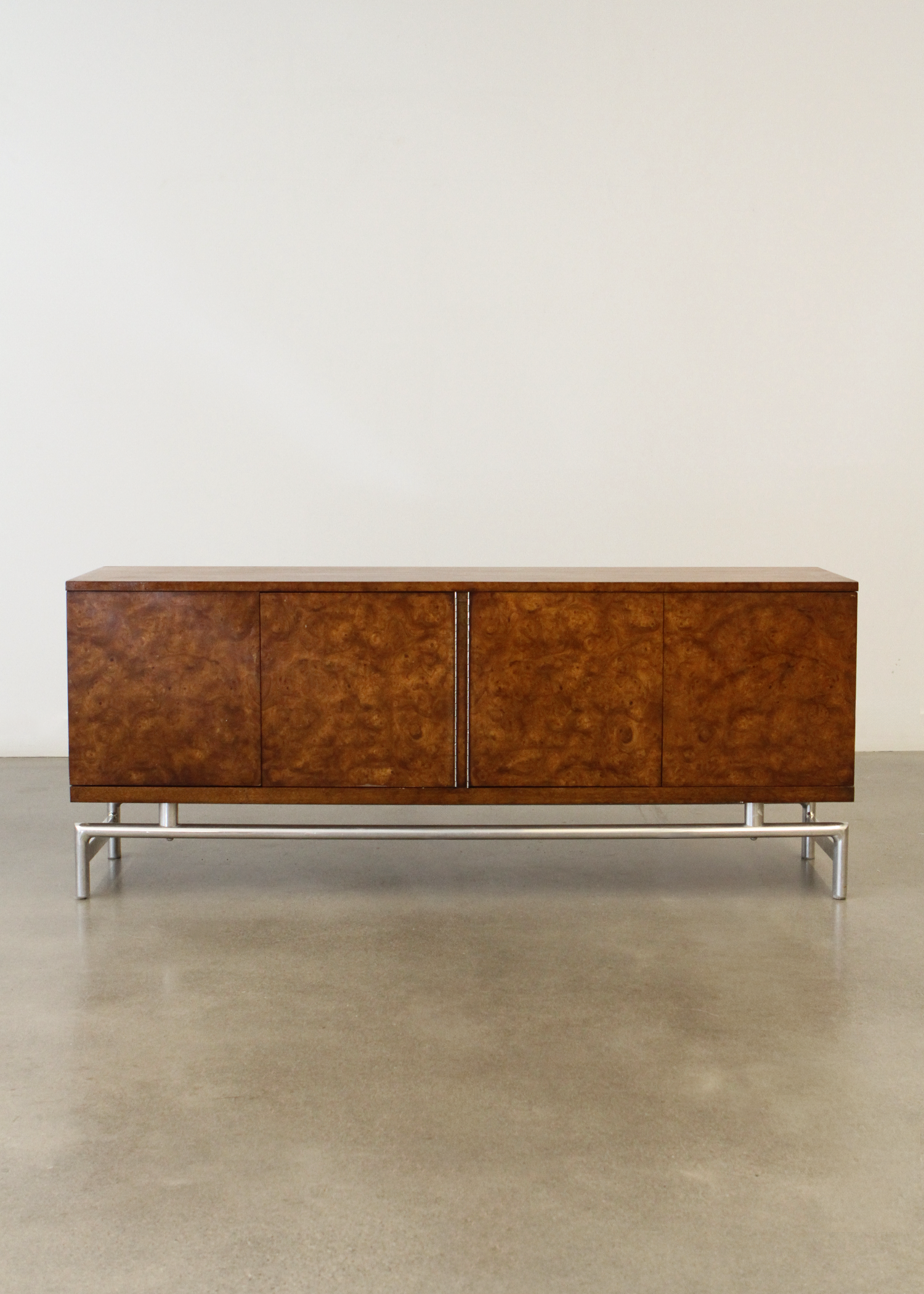 Vintage Burlwood and Walnut Veneer Credenza