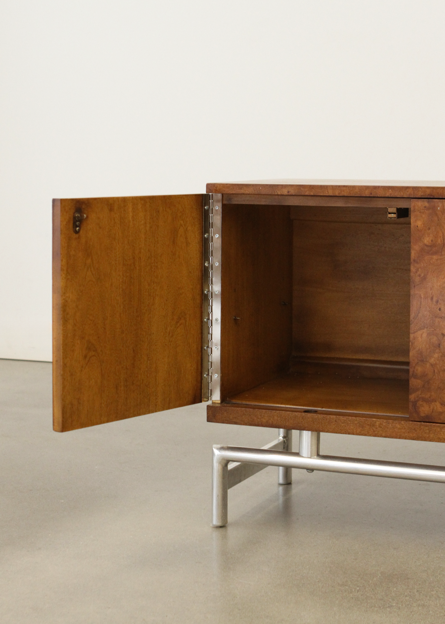 Vintage Burlwood and Walnut Veneer Credenza