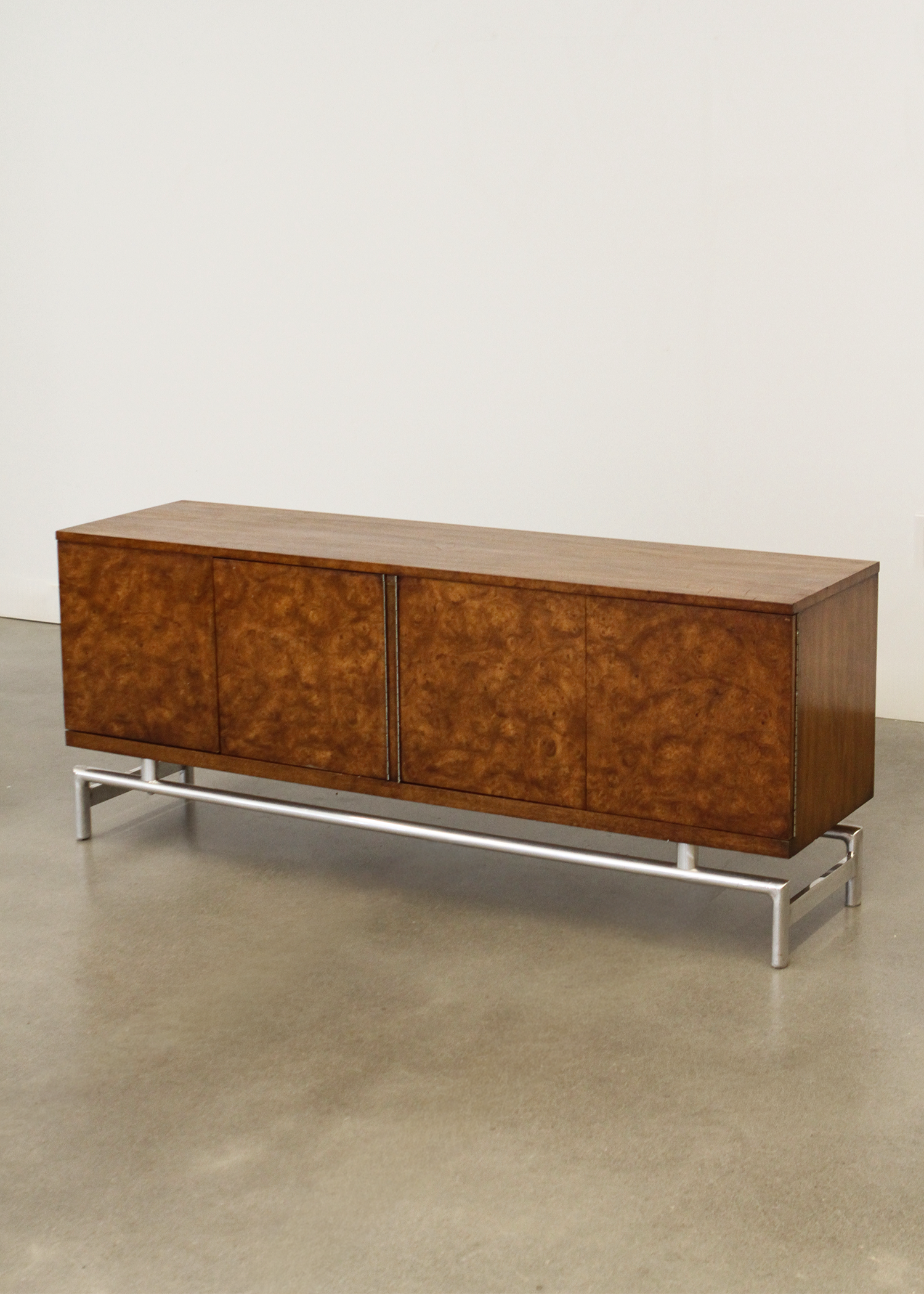 Vintage Burlwood and Walnut Veneer Credenza
