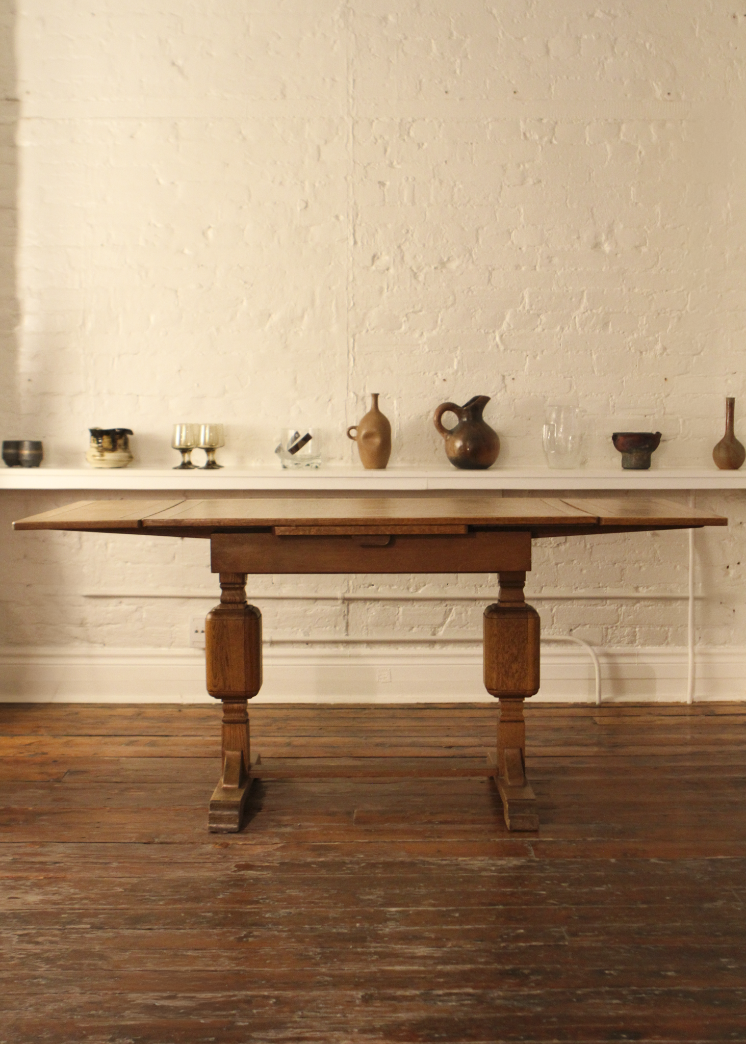 19C Antique Oak Draw Leaf Table