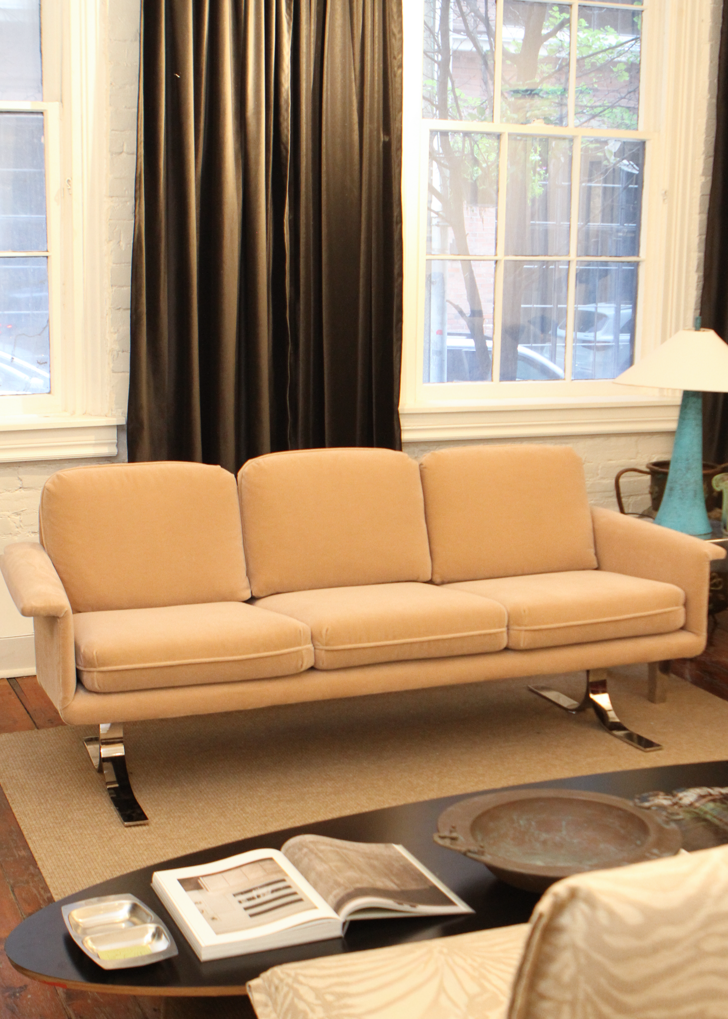 Vintage Velvet Three Seat Sofa