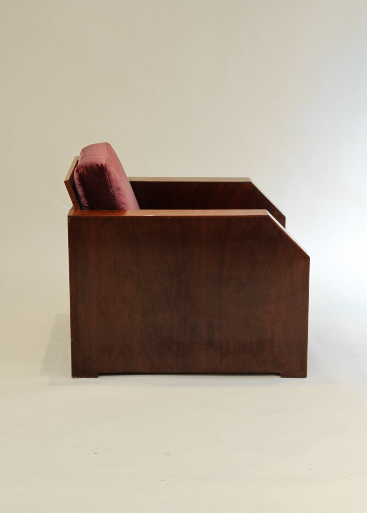 Art Deco Wood and Velvet Club Chair