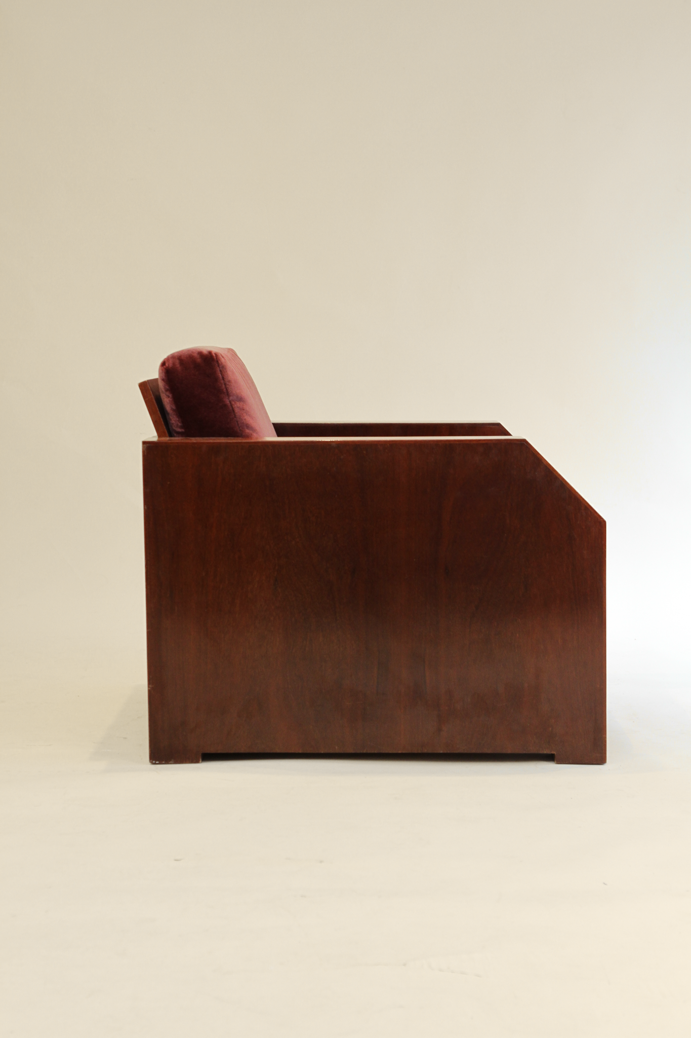 Art Deco Wood and Velvet Club Chair