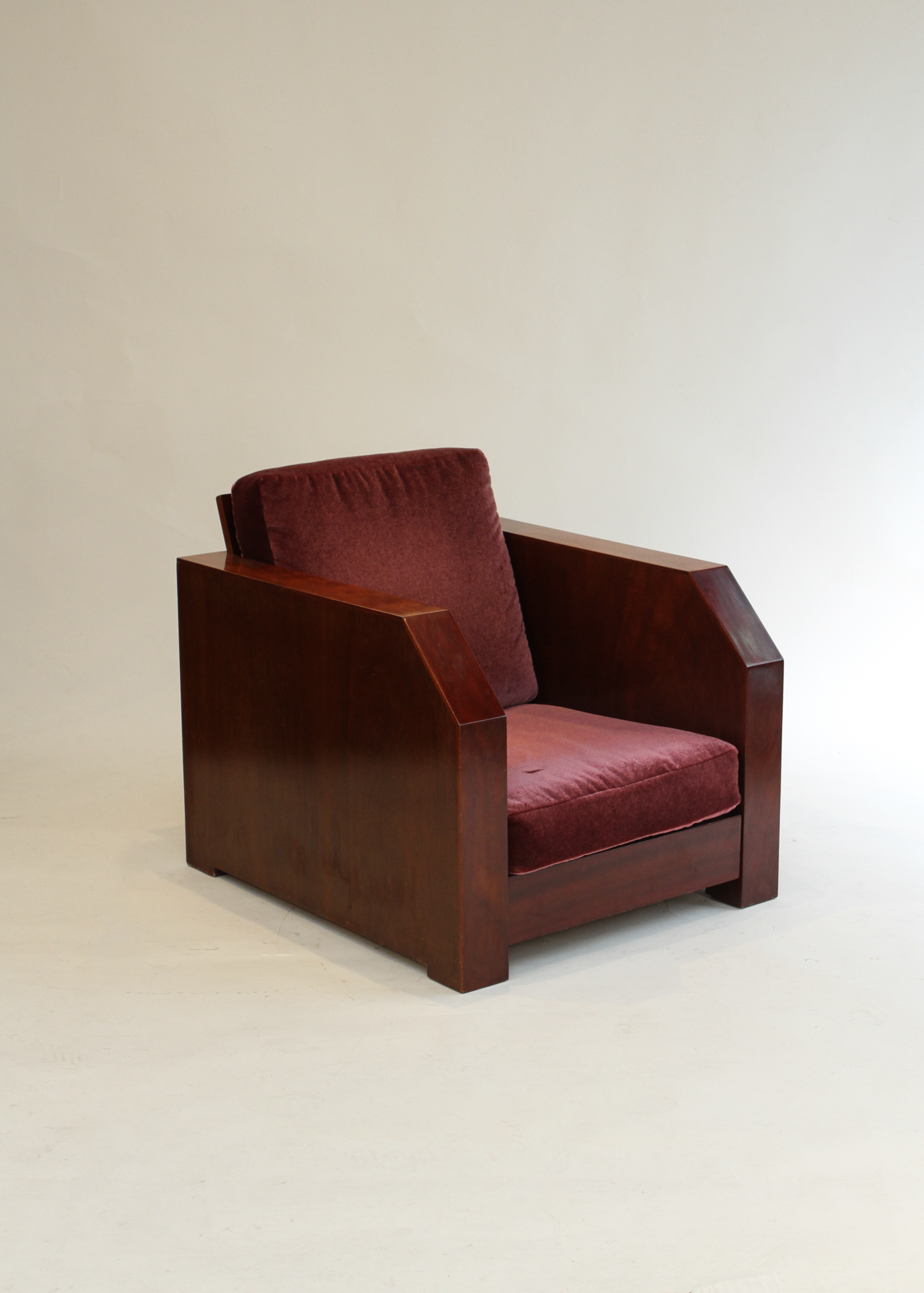 Art Deco Wood and Velvet Club Chair