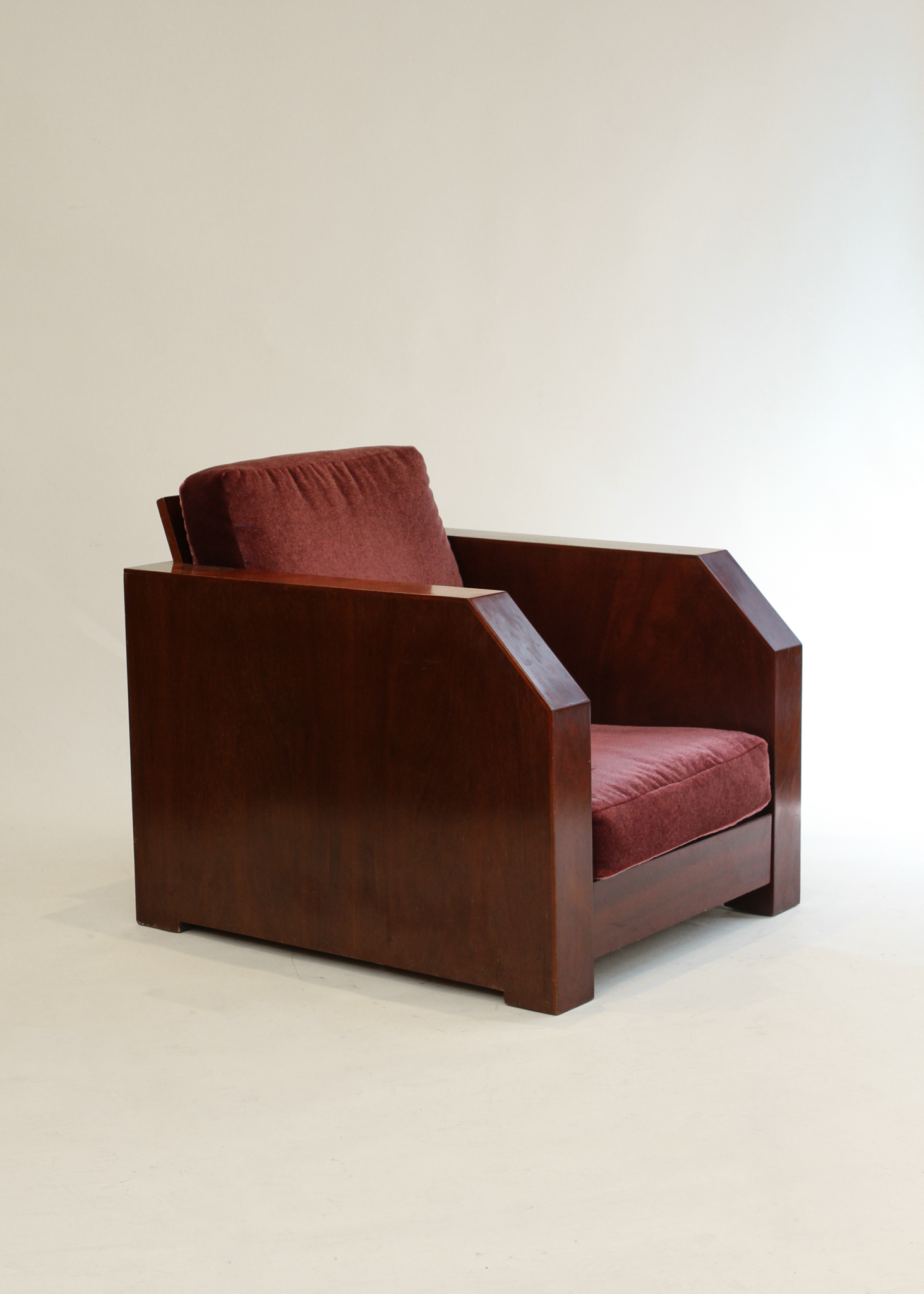 Art Deco Wood and Velvet Club Chair