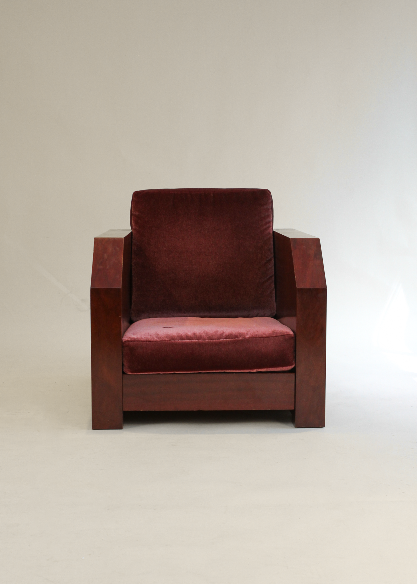 Art Deco Wood and Velvet Club Chair