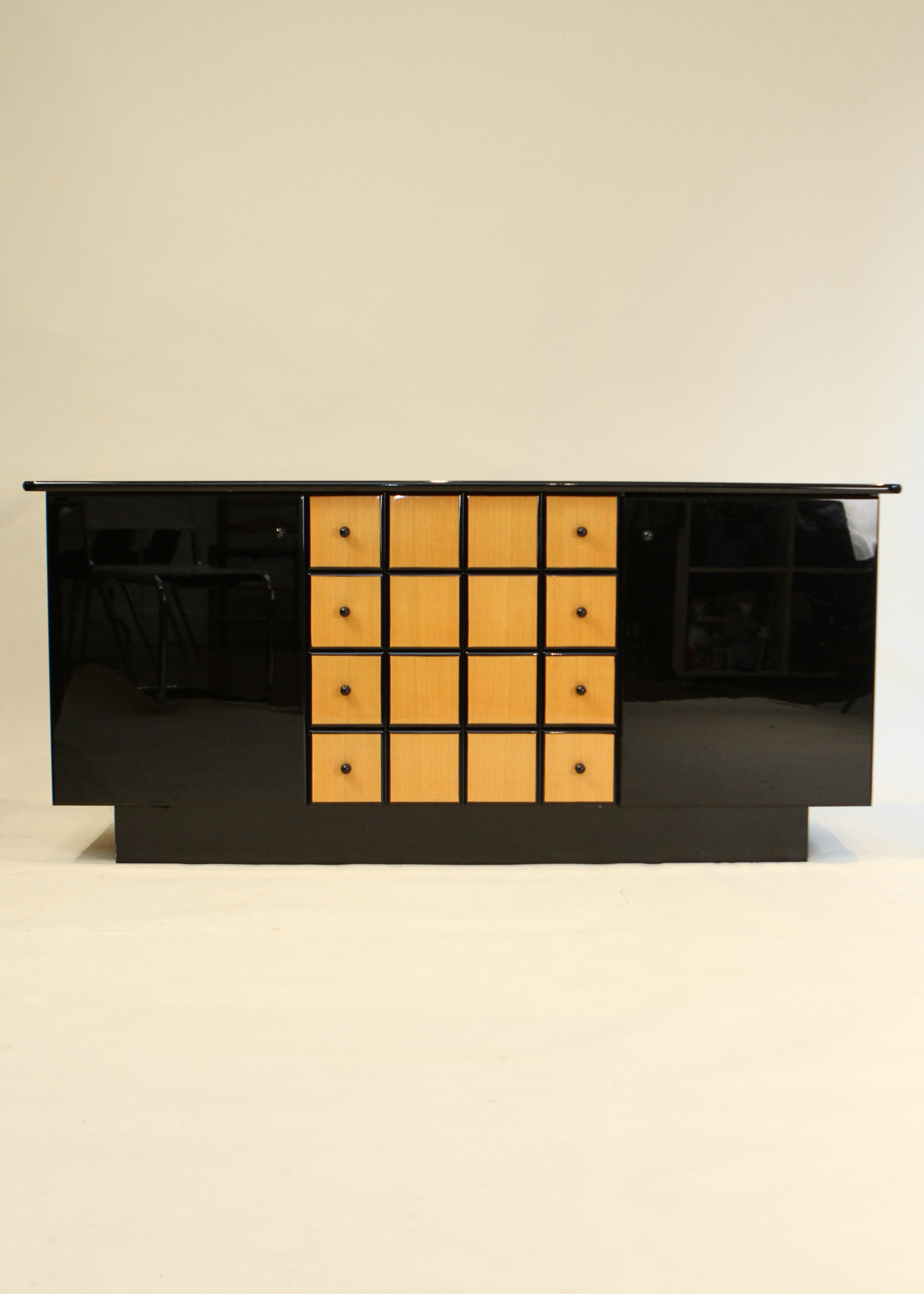 Vintage Italian Black Lacquer and Wood Credenza