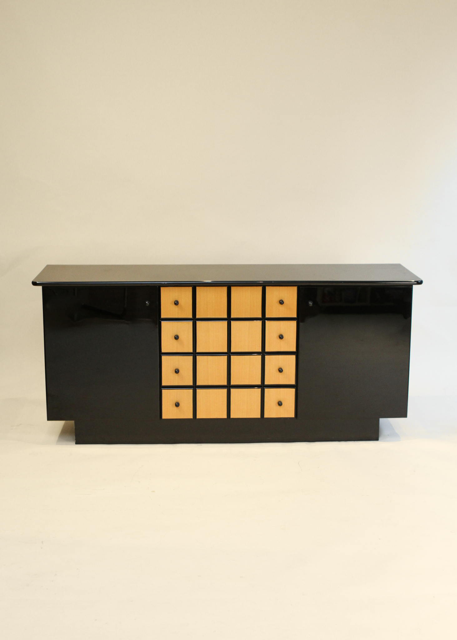 Vintage Italian Black Lacquer and Wood Credenza
