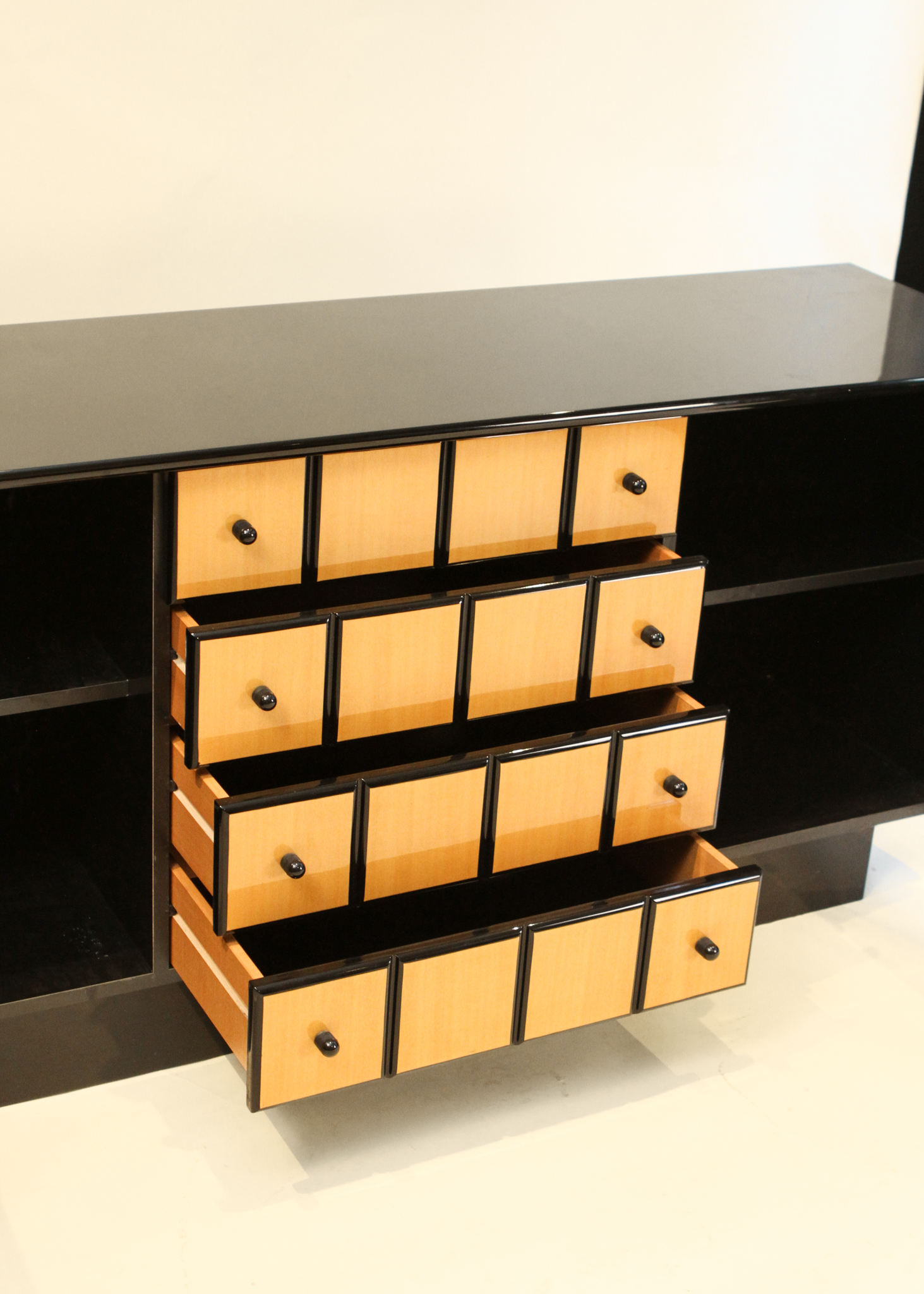 Vintage Italian Black Lacquer and Wood Credenza
