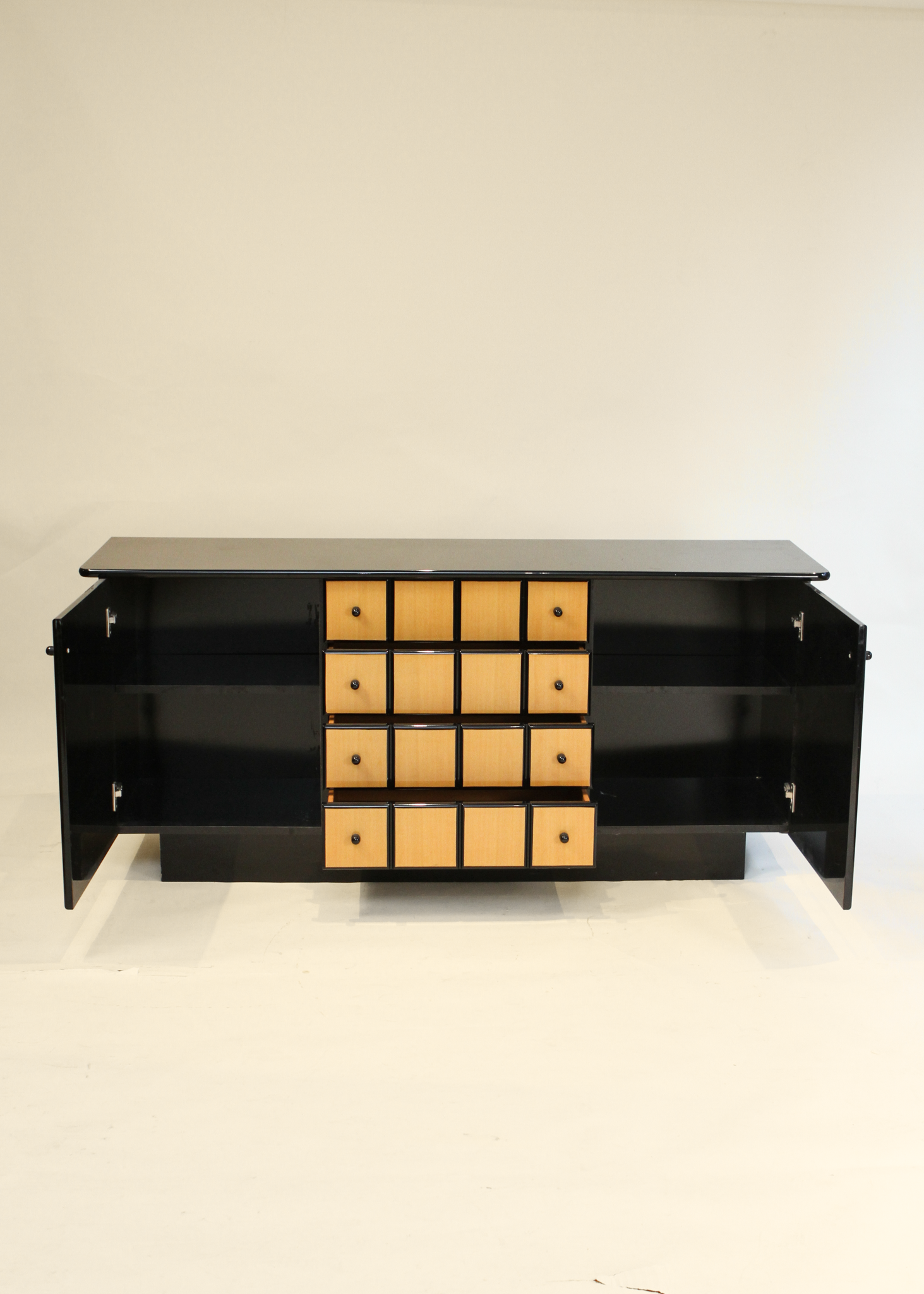Vintage Italian Black Lacquer and Wood Credenza