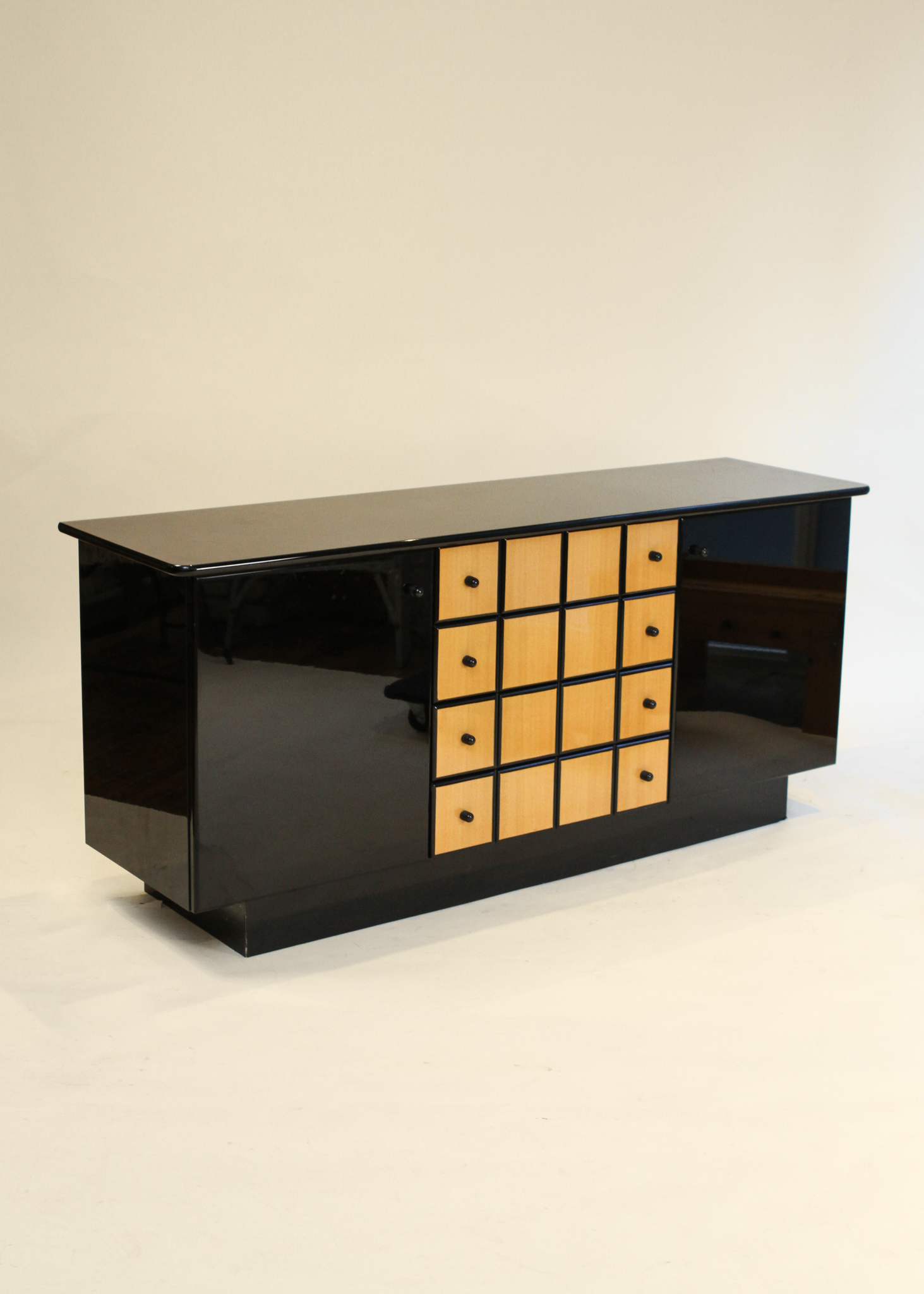 Vintage Italian Black Lacquer and Wood Credenza