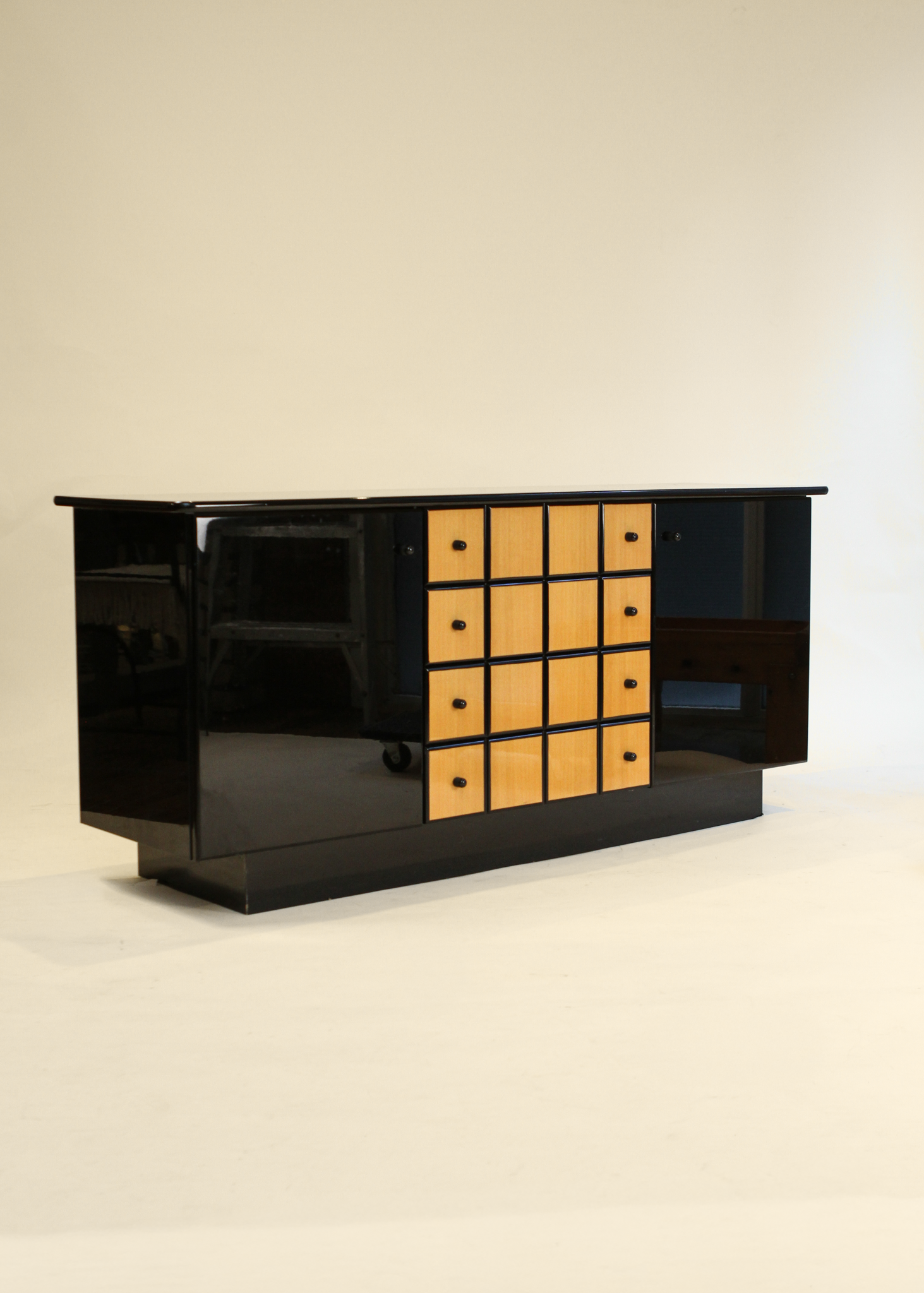 Vintage Italian Black Lacquer and Wood Credenza