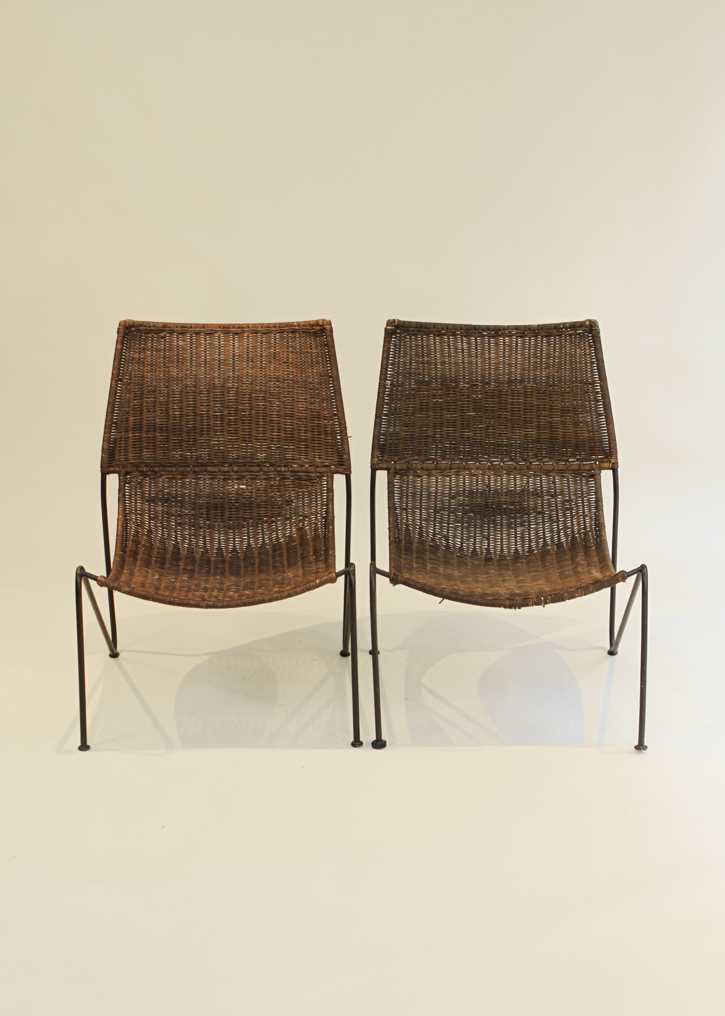 (2) Wicker and Wrought Iron Outdoor Lounge Chairs