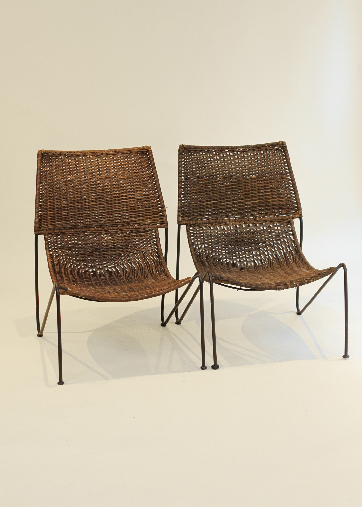 (2) Wicker and Wrought Iron Outdoor Lounge Chairs
